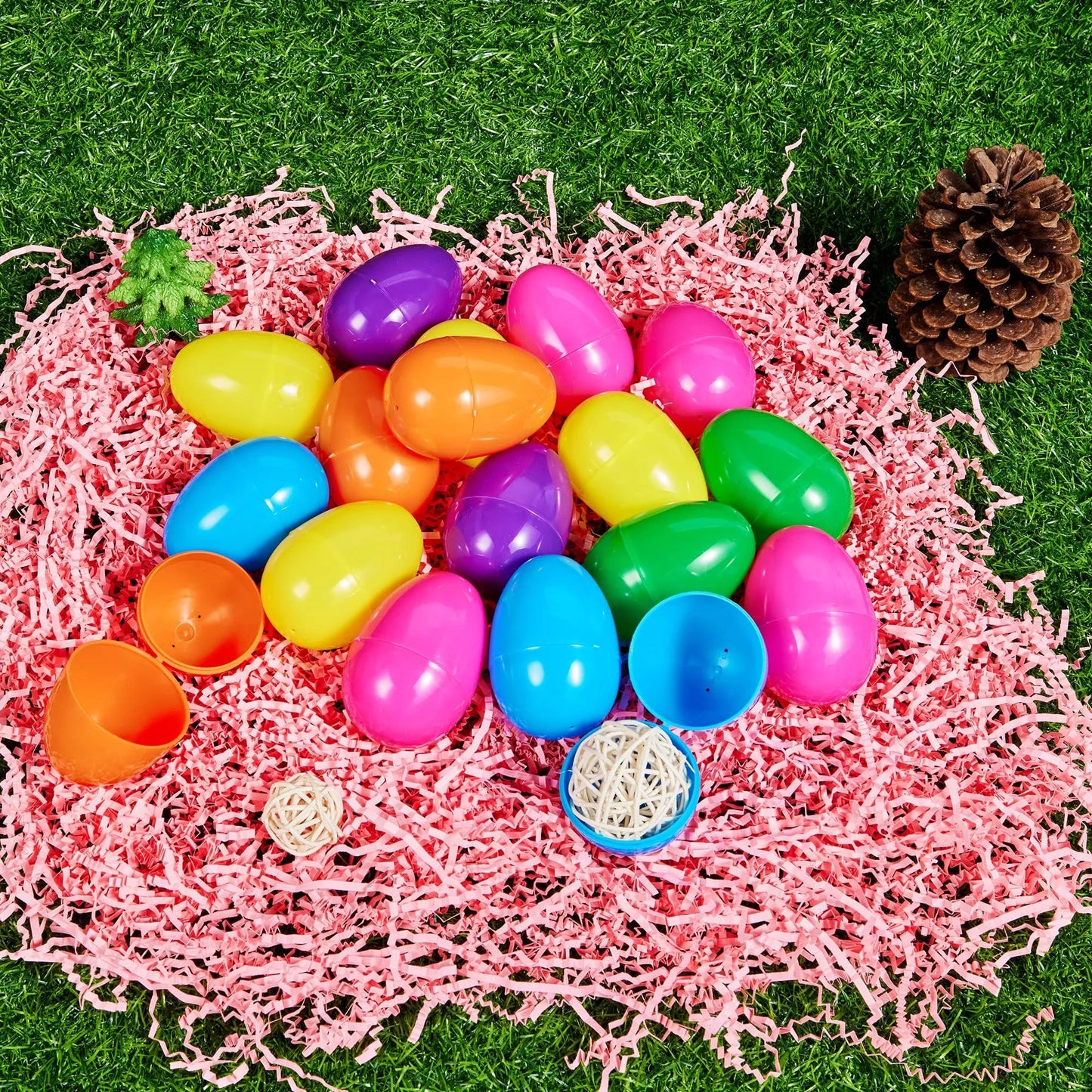 SYNCFUN 100 pcs 3.15" Unfilled Easter Eggs, Empty Plastic Easter Eggs Bulk Fillable with Candy, Treats, Presents For Toy Basket Party Favor, Easter Decorations