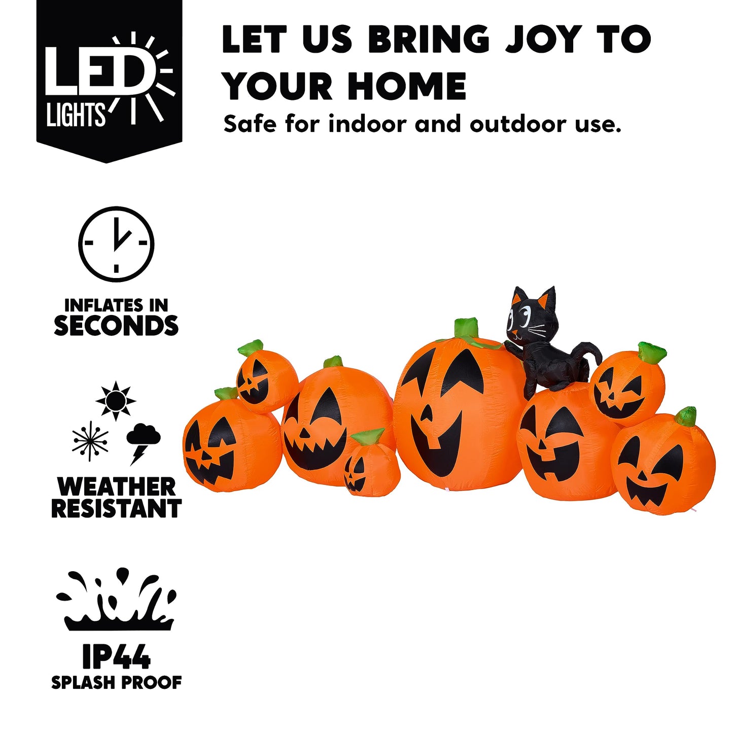 Syncfun 10 FT Halloween Inflatable Long Pumpkin with Witch's Cat Decorations Inflatables with Build-in LEDs,Halloween Decor Outdoor Blow Up Yard Decorations