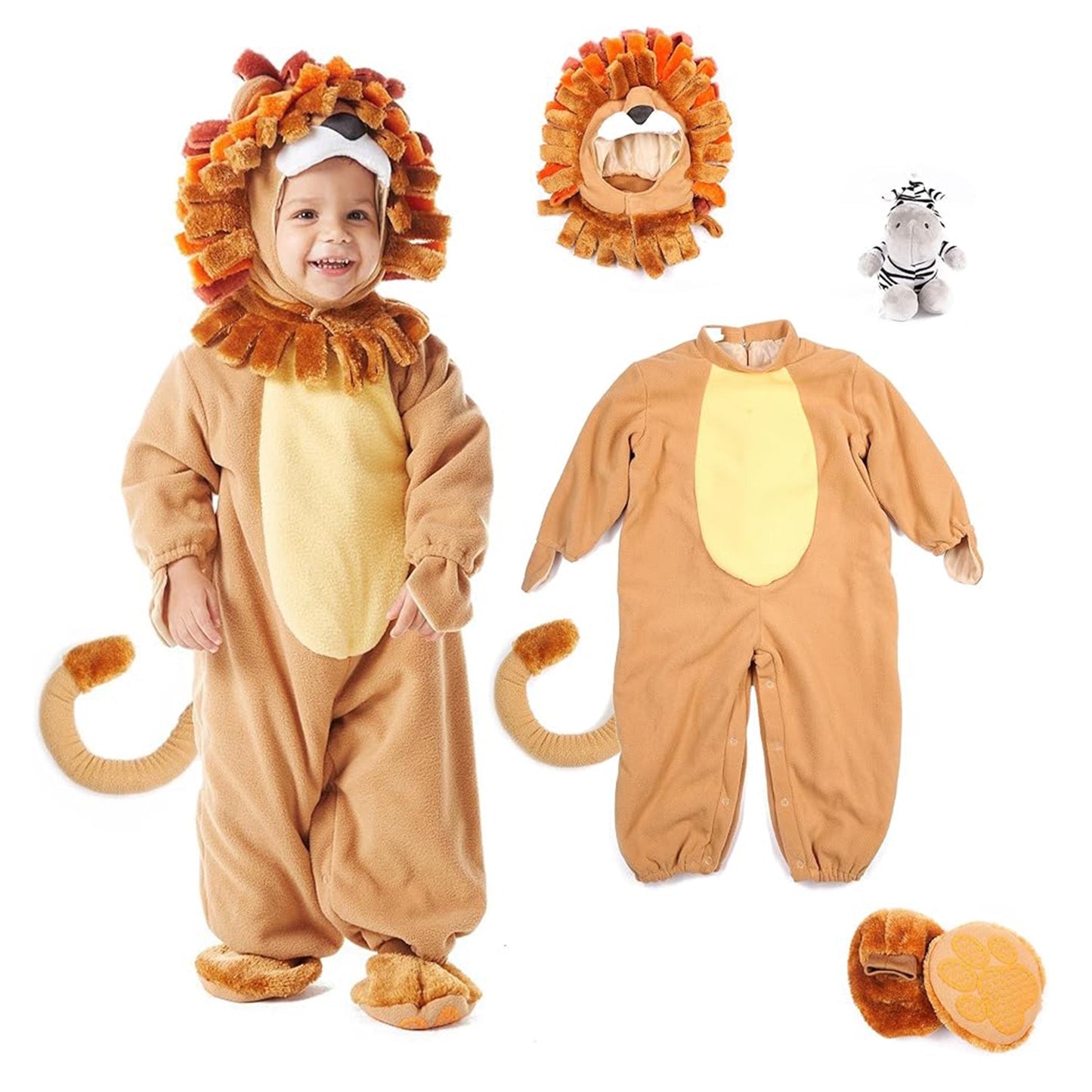 Joyfy Baby Lion Costume with Toy Zebra for Infant, 6-12 Months Halloween Animal Themed Party Role Playing Cosplay