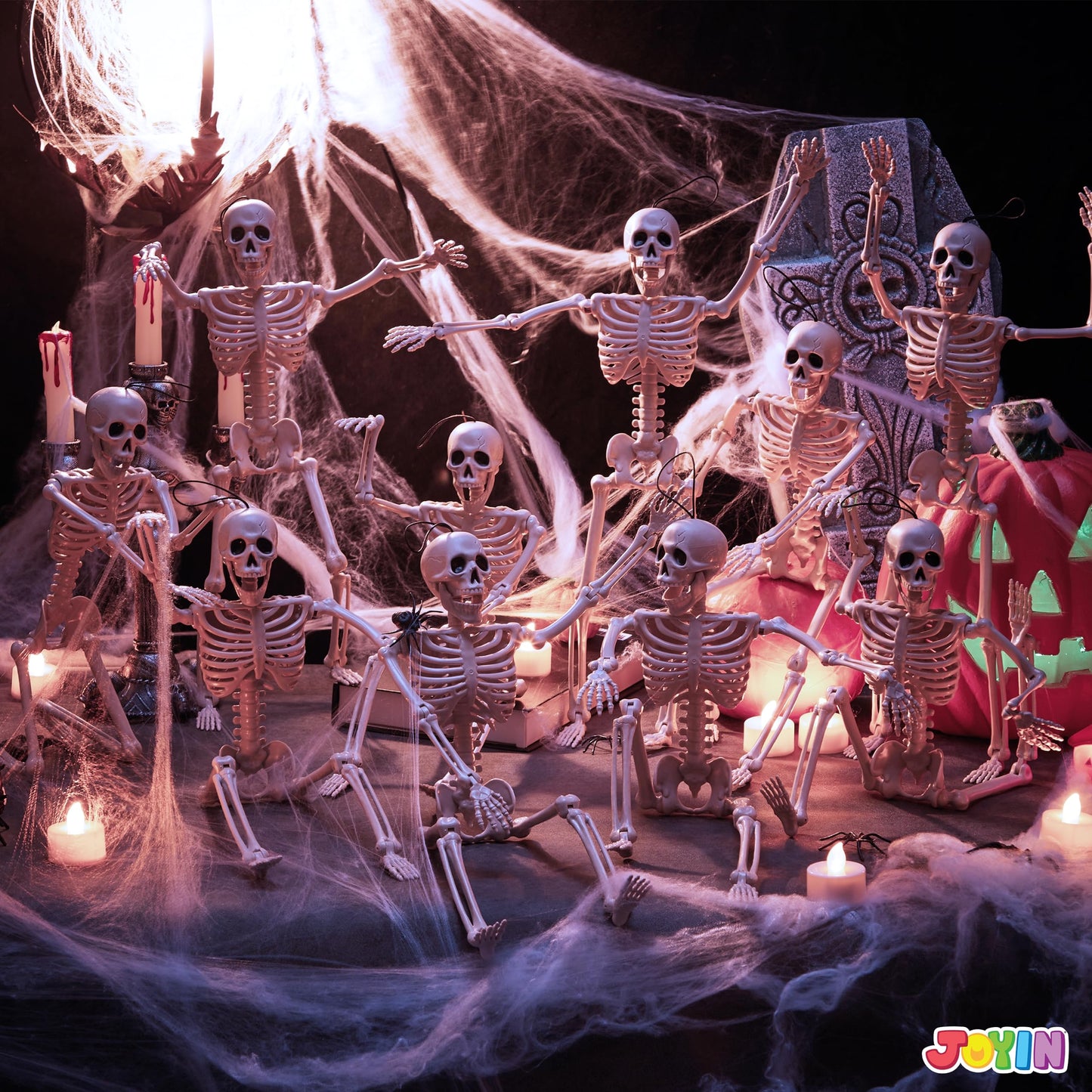 Joyfy 10 Pcs Skeleton Halloween Decorations,16 Inch Full Body Poseable Skeleton with Movable Joints for Halloween Indoor Outdoor Party,Graveyard,Haunted House Accessories
