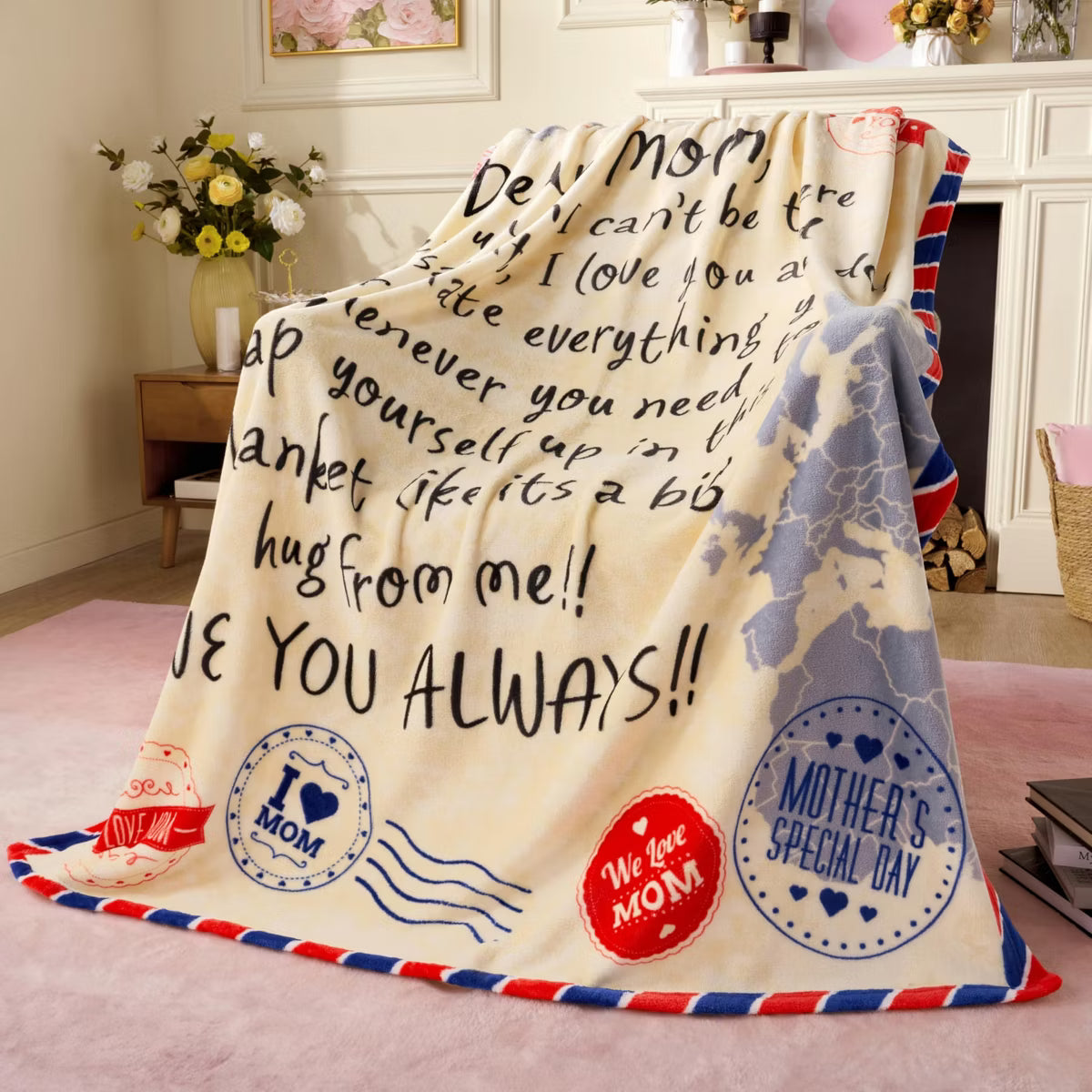 Brown Throw Blankets Birthday Gift for Mom from Daughter Son, Dear Mom Blanket for Mother's Day,Super Soft Flannel Throw Blankets Bed Couch-Twin