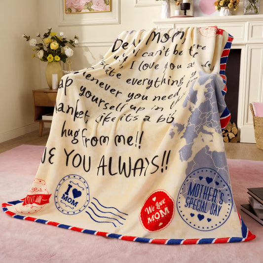 Brown Throw Blankets Birthday Gift for Mom from Daughter Son, Dear Mom Blanket for Mother's Day,Super Soft Flannel Throw Blankets Bed Couch-Twin