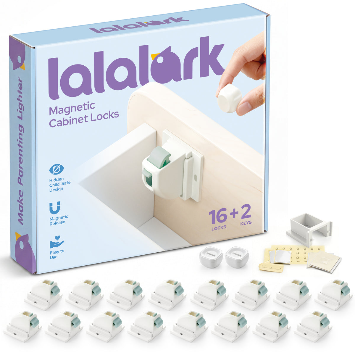 Lalalark 16 Pack Magnetic Cabinet Locks with 4 Keys, Adhesive Child Proof Latches for Baby Safety, Easy Installation No Tools Required for Cabinets, Drawers, and Doors （16pack）