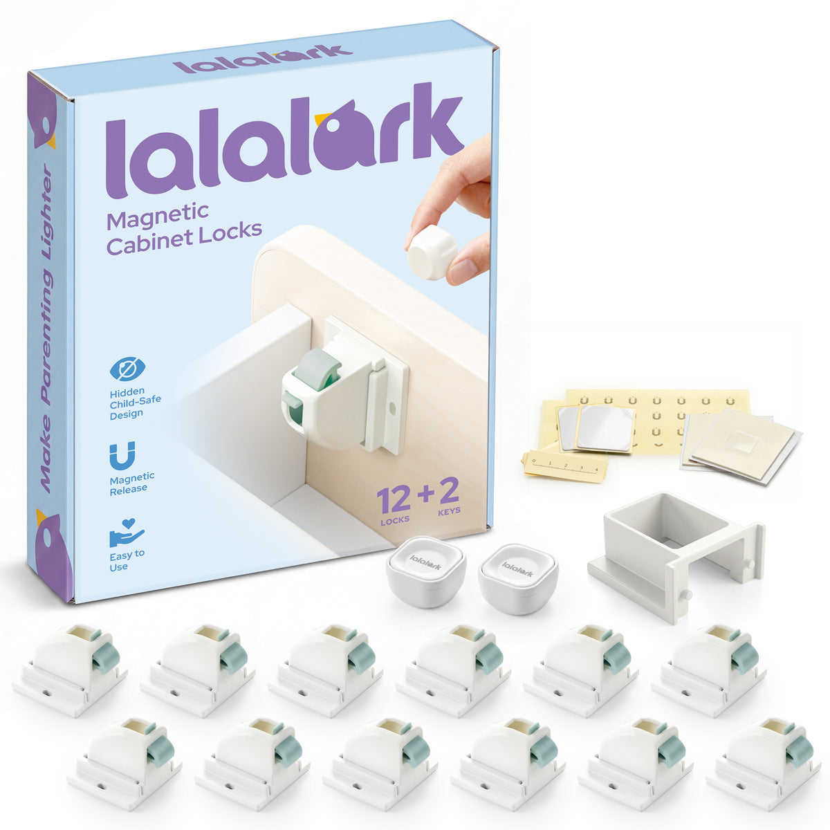 Lalalark 12 Pack Magnetic Cabinet Locks with 4 Keys, Adhesive Child Proof Latches for Baby Safety, Easy Installation No Tools Required for Cabinets, Drawers, and Doors （12pack）