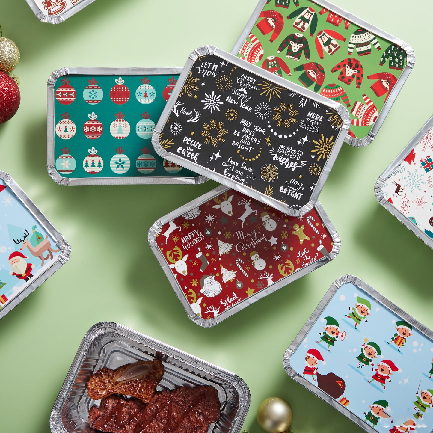 SYNCFUN 48 Pcs Christmas Cookie Tins with Lids for Gift Giving, Rectangular Treat Foil Containers, Disposable Food Storage Pan for Holiday Leftovers Goodie Container or Cookie Exchange