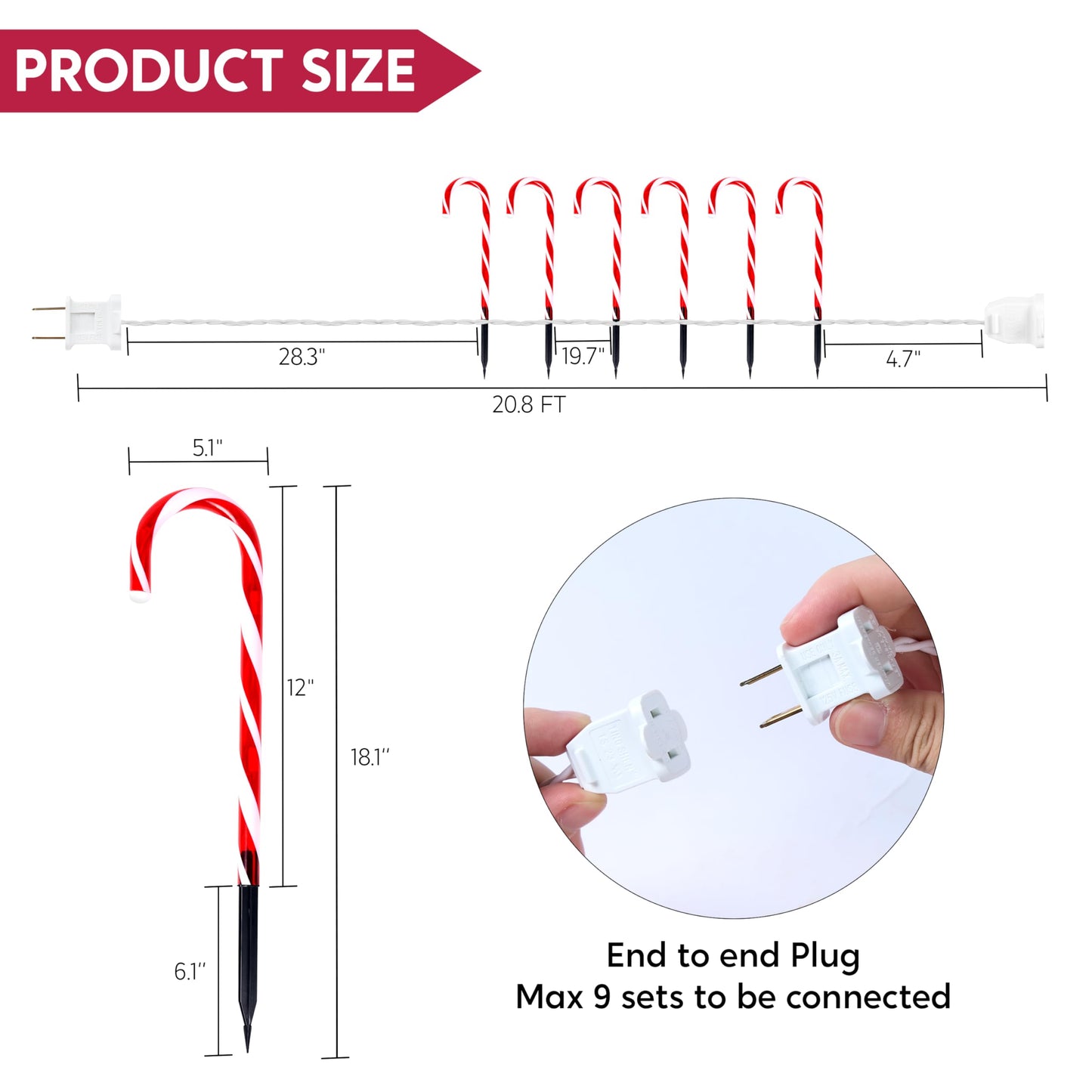 Joyfy 12 Pcs Christmas Candy Cane Lights Outdoor Pathway Lights Christmas Decorations Outdoor,12" Light Up Candy Canes Outdoor Xmas Lights for Outside Porch Yard