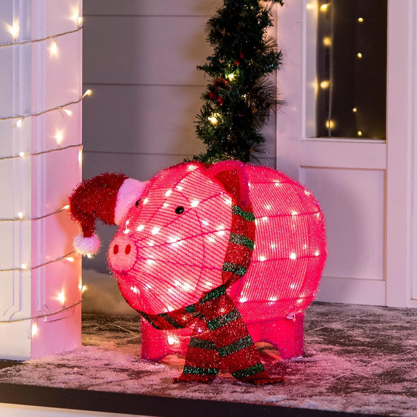 Pig Yard Light Christmas Outdoor Decorations,80 Pre-Lit LED Christmas Decorations,Christmas Yard Light with Stakes Decorations Outdoor Holiday Decor