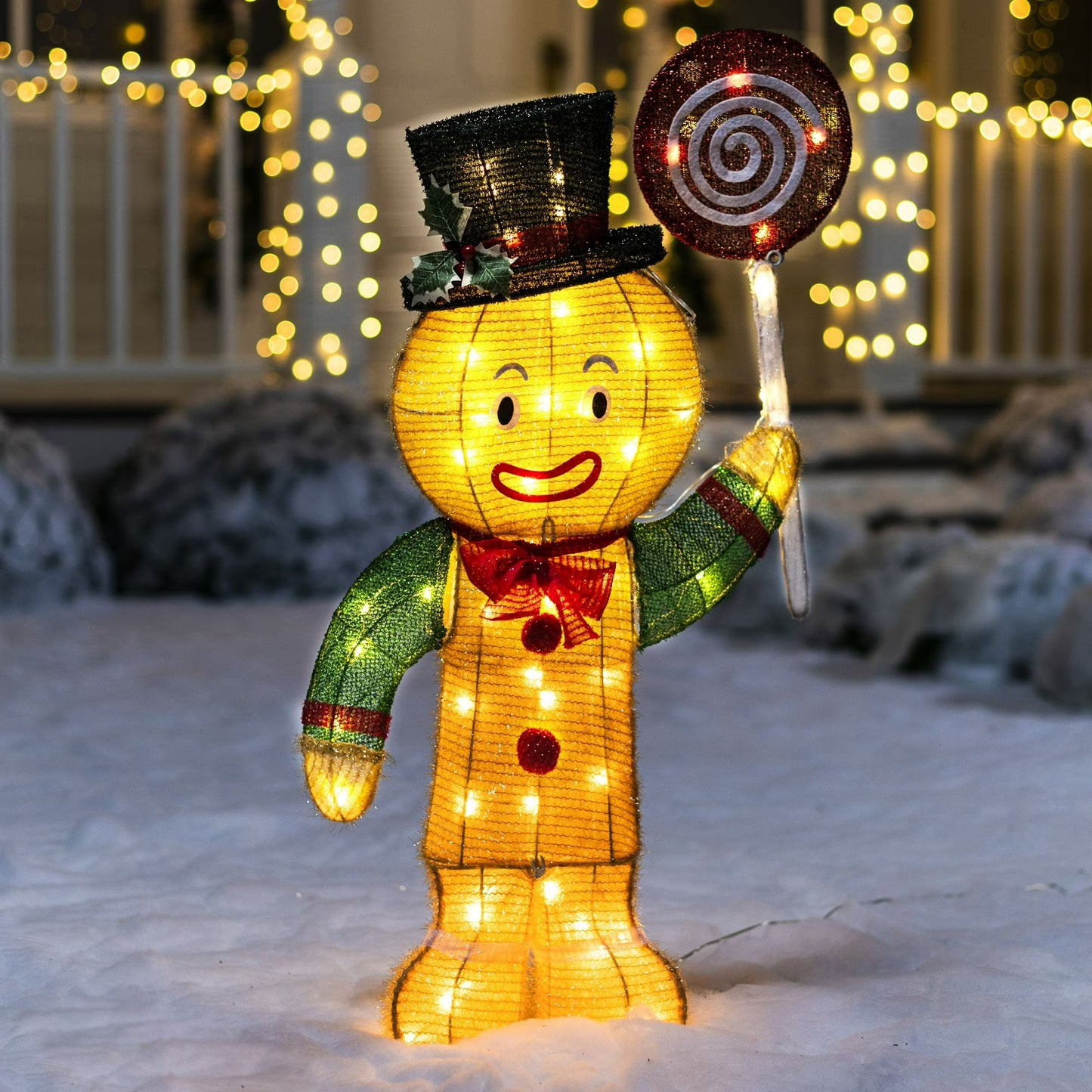 Joyfy 3 FT Gingerbread Man Yard Light Christmas Outdoor Decorations,50 Pre-Lit LED Christmas Decorations,Christmas Yard Light with Stakes Decorations Outdoor Holiday Decor