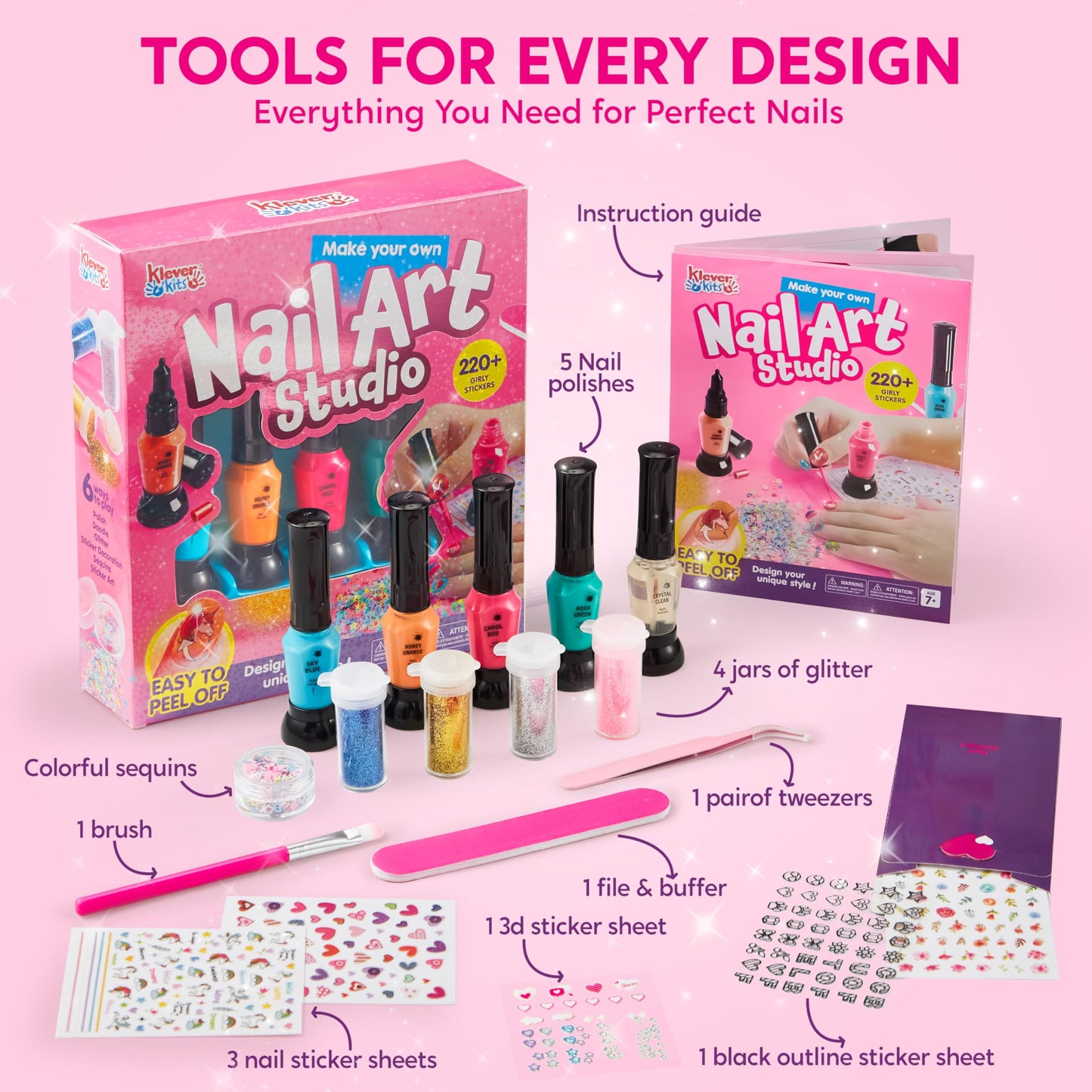 Gifts for 7 8 9 Year Old Girls, Nail Polish Art Kit for Kids, All-In-One Set for Nail Salon Game