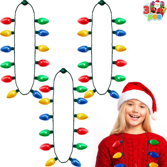 Joyfy 3 PCS Christmas LED Light up Bulb Necklaces Christmas Holiday Accessories Party Favors 12 LED Bulb Necklaces