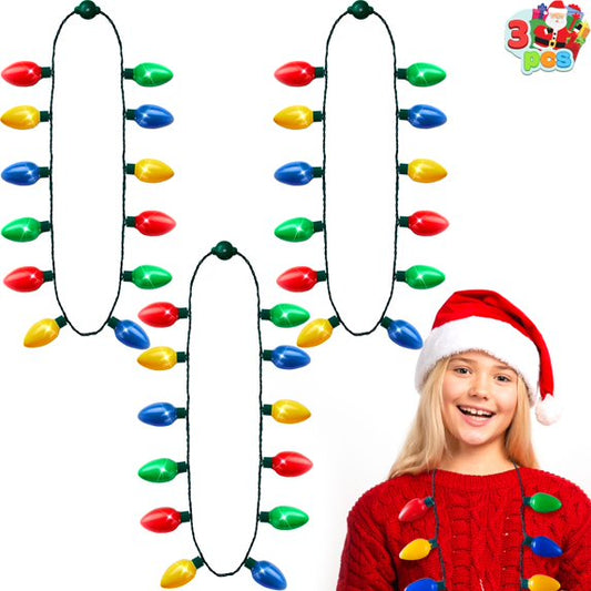 Joyfy 3 PCS Christmas LED Light up Bulb Necklaces Christmas Holiday Accessories Party Favors 12 LED Bulb Necklaces