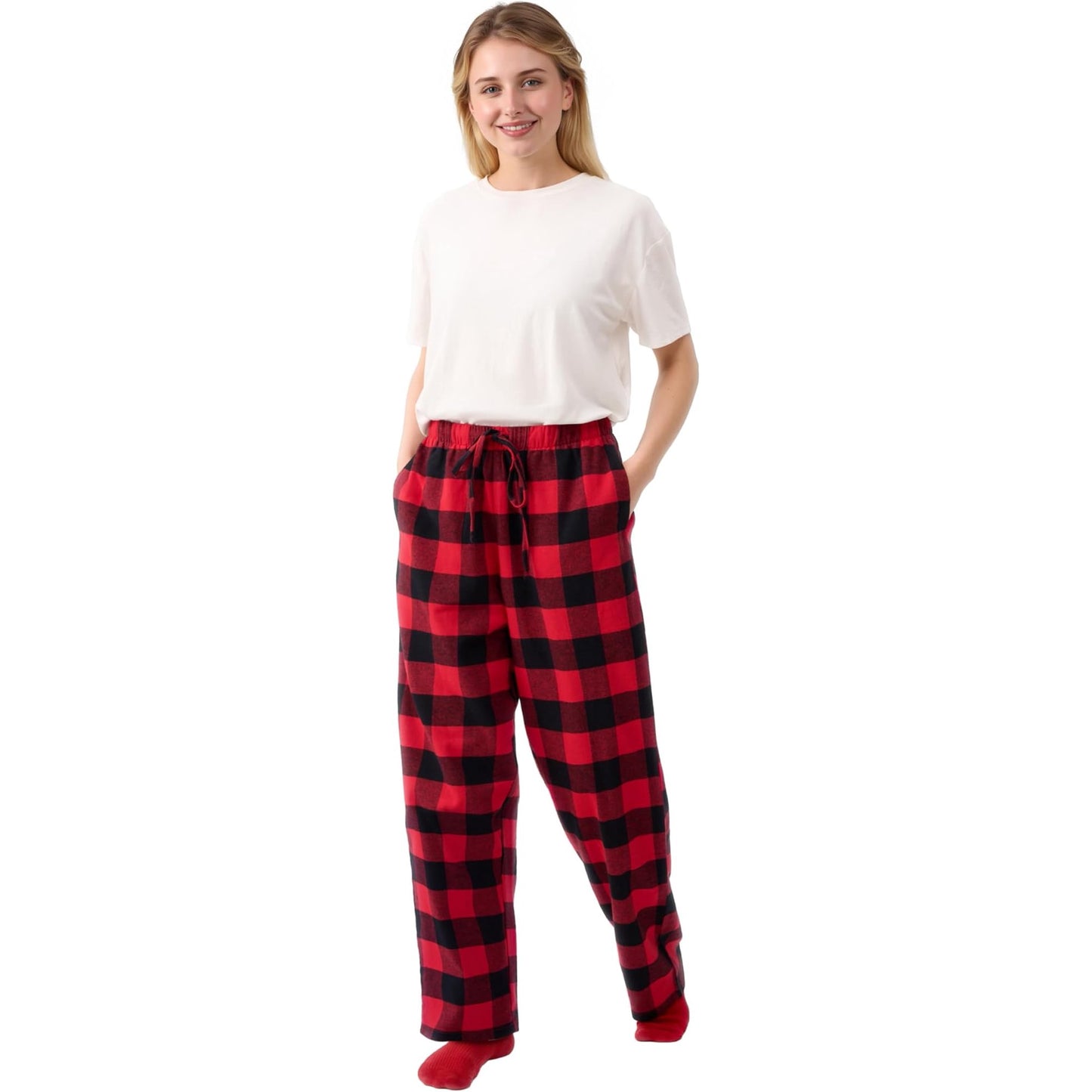 Joyfy Women Christmas Pajamas, Red and Black Plaid Pajamas with Pockets, Buffalo Plaid Pajamas