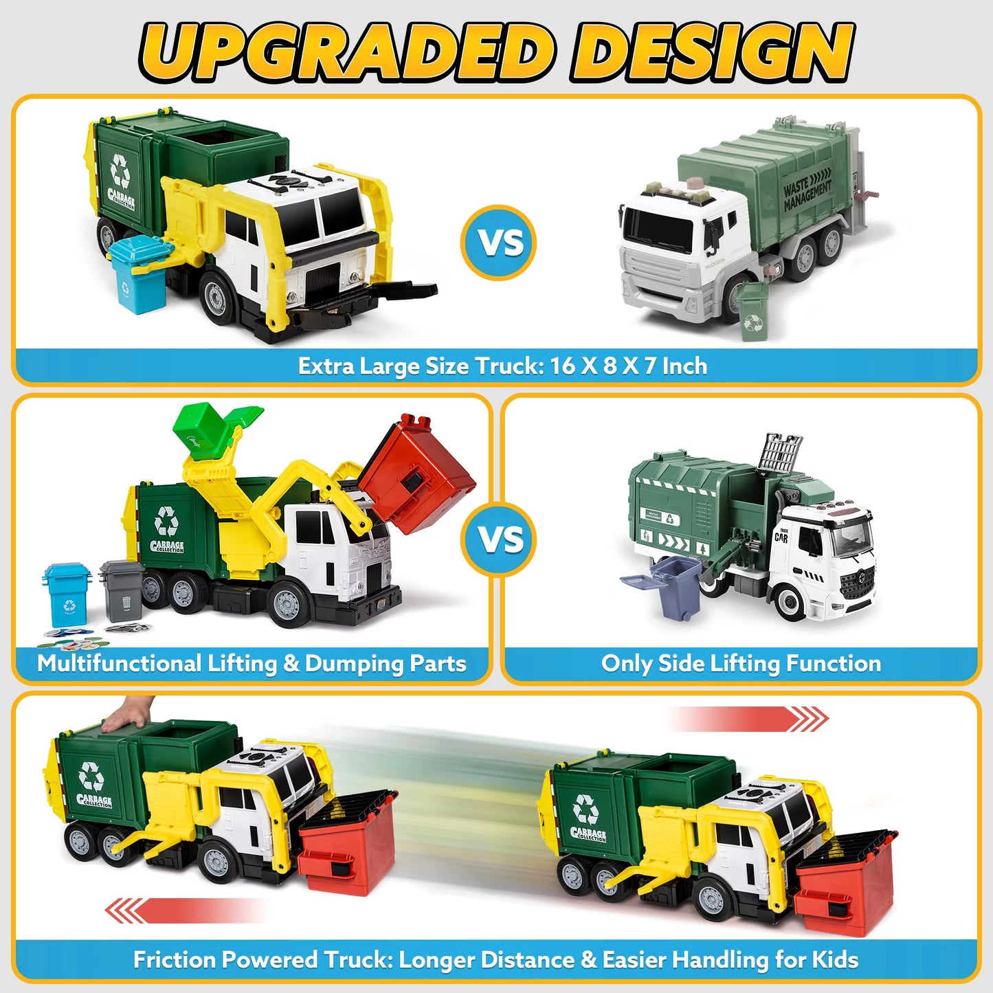 JOYIN 16" Large Garbage Truck Toys for Boys, Realistic Trash Truck Toy with Trash Can Lifter and Dumping Function, Toy Truck Gift for Boy Age 2 3 4 5 Years Old