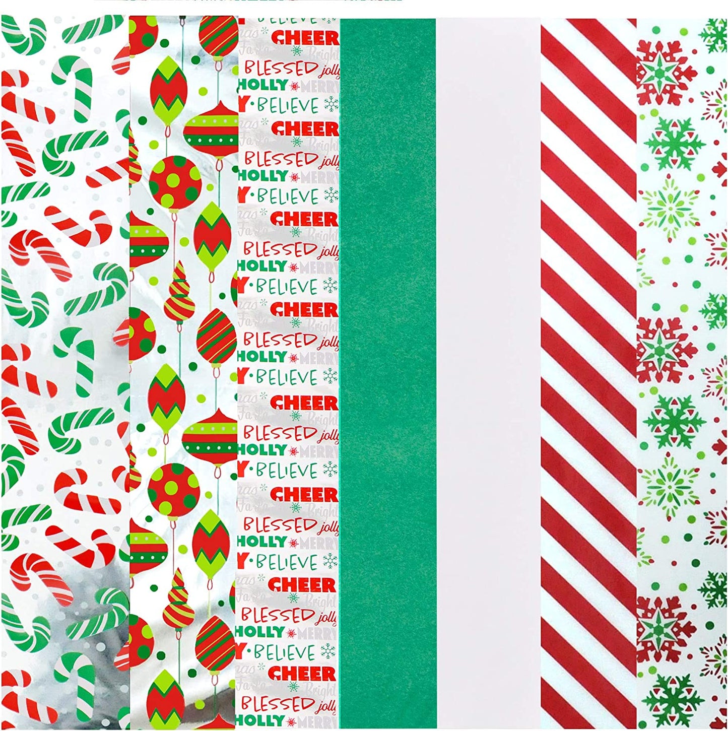 SYNCFUN 150 Sheets Christmas Tissue Paper Bulk 20"x 20" Assorted Hologram & Prints Easy and Fast Holiday Gift Wrapping for Party Favors Goody Bags, Xmas Presents Wrapping Stocking Stuffers