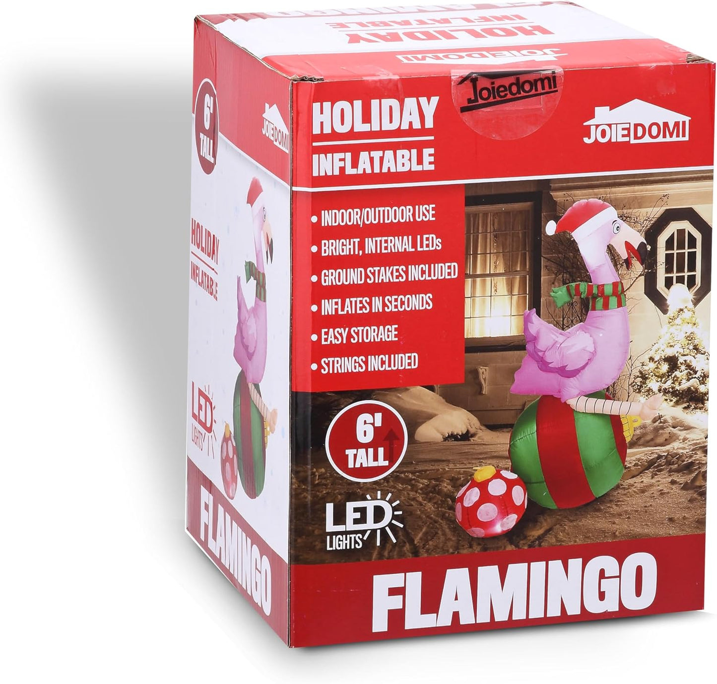Syncfun 6 FT Christmas Inflatables Flamingo on Ornament Outdoor Decorations,Christmas Blow Ups Yard with Built-in LEDs for Holiday Party Garden Lawn Decor