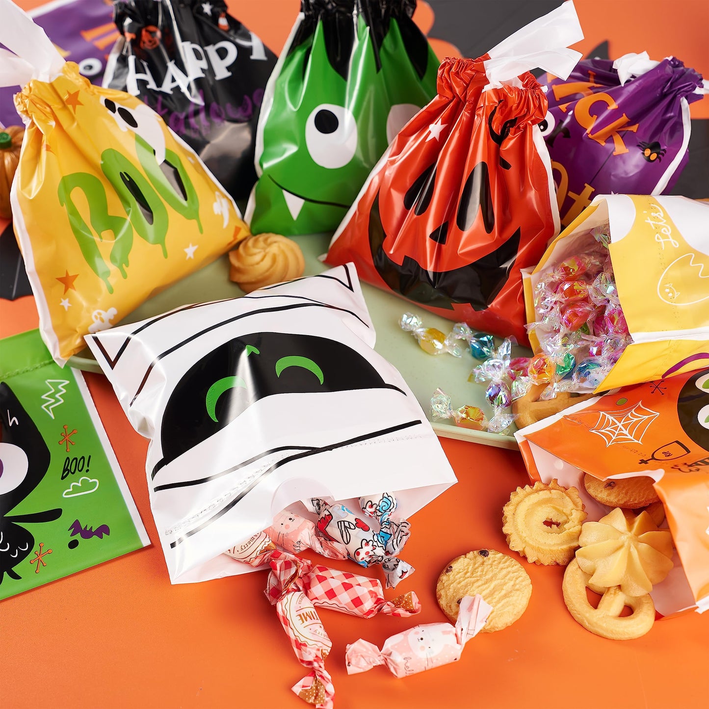 Joyfy 108 Pcs Halloween Treat Bags,Halloween Small Drawstring Candy Bags Goodie Bags Trick or Treat Bags Gift Bags,Halloween Bags Party Favors,Halloween Bags Bulk