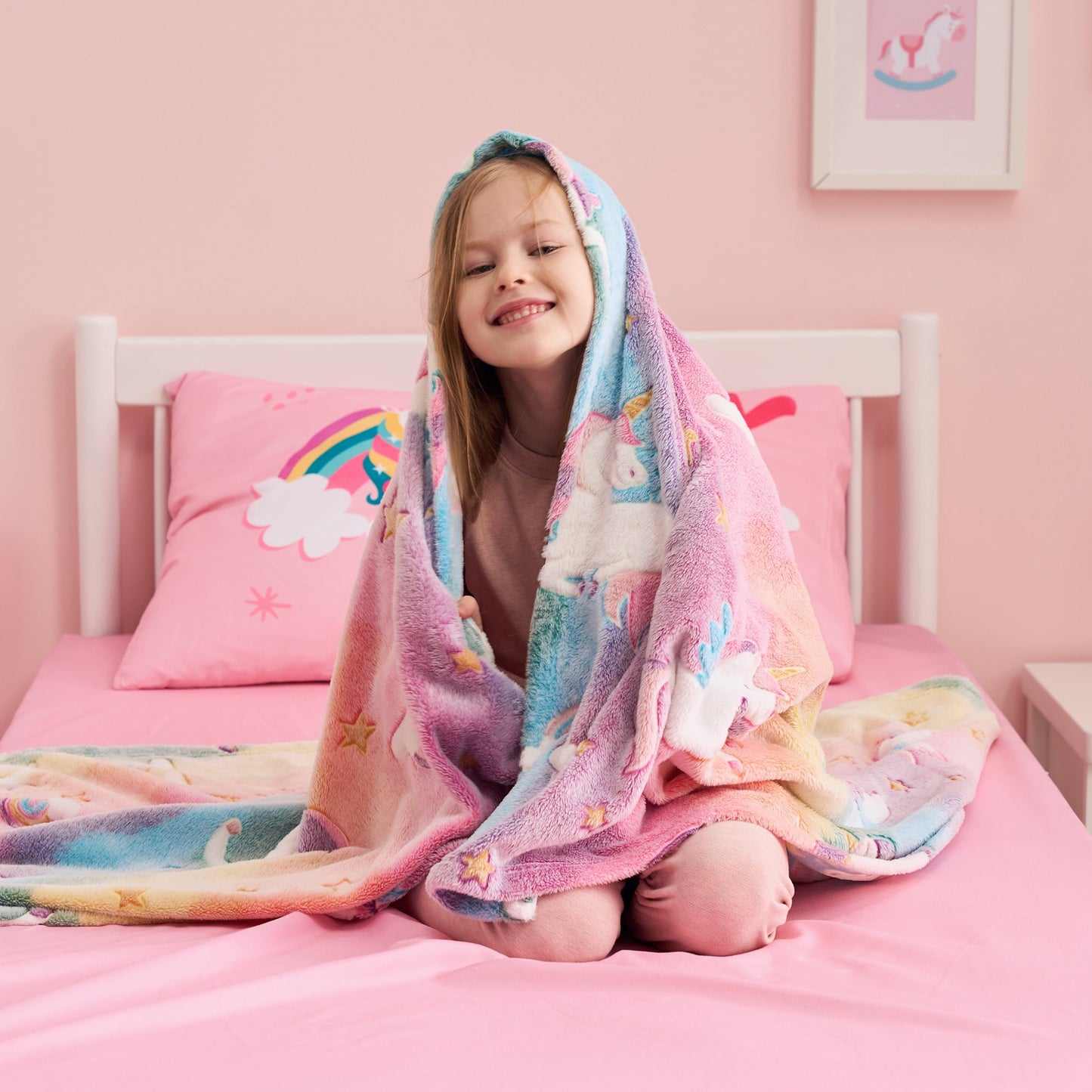 SYNCFUN 50"×60" Glow Blanket Gifts Toys for Girls Age 2 3 4 5 6 7 8 9 10 11 12 Year Old， Soft Cozy Birthday Bedroom Decor Gift