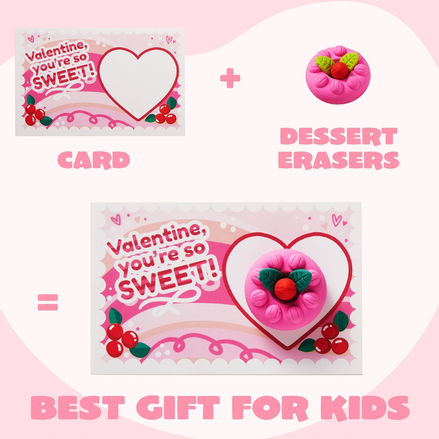 36 Pieces Valentines Day Gift Cards with 3D Dessert Erasers for Kid Classroom Valentines Day Cards, Party Favor Toy Card Party Favor, Classroom Prize Supplies, Valentine’s Greeting Cards