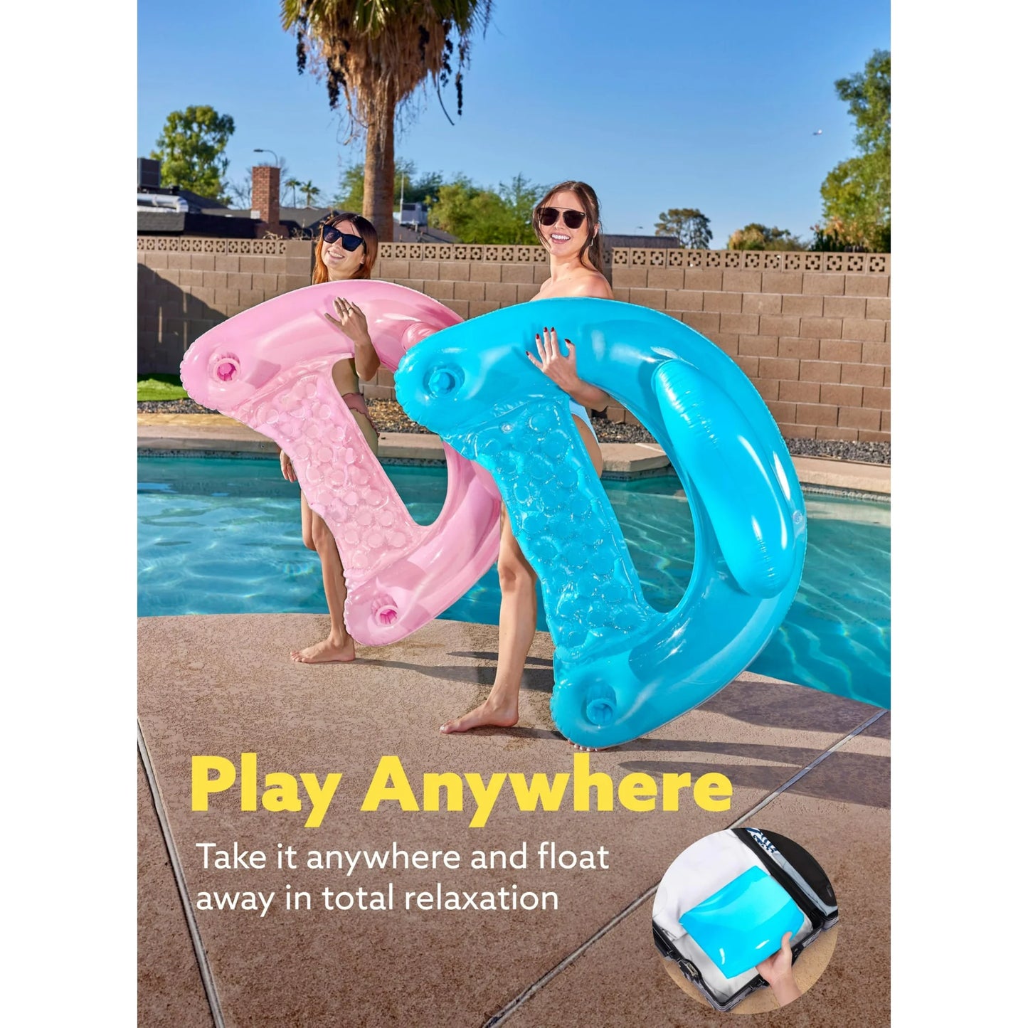 2 Packs Transparent Pool Chair,Blow up Floating Pool Floats Chair (Blue, Pink)