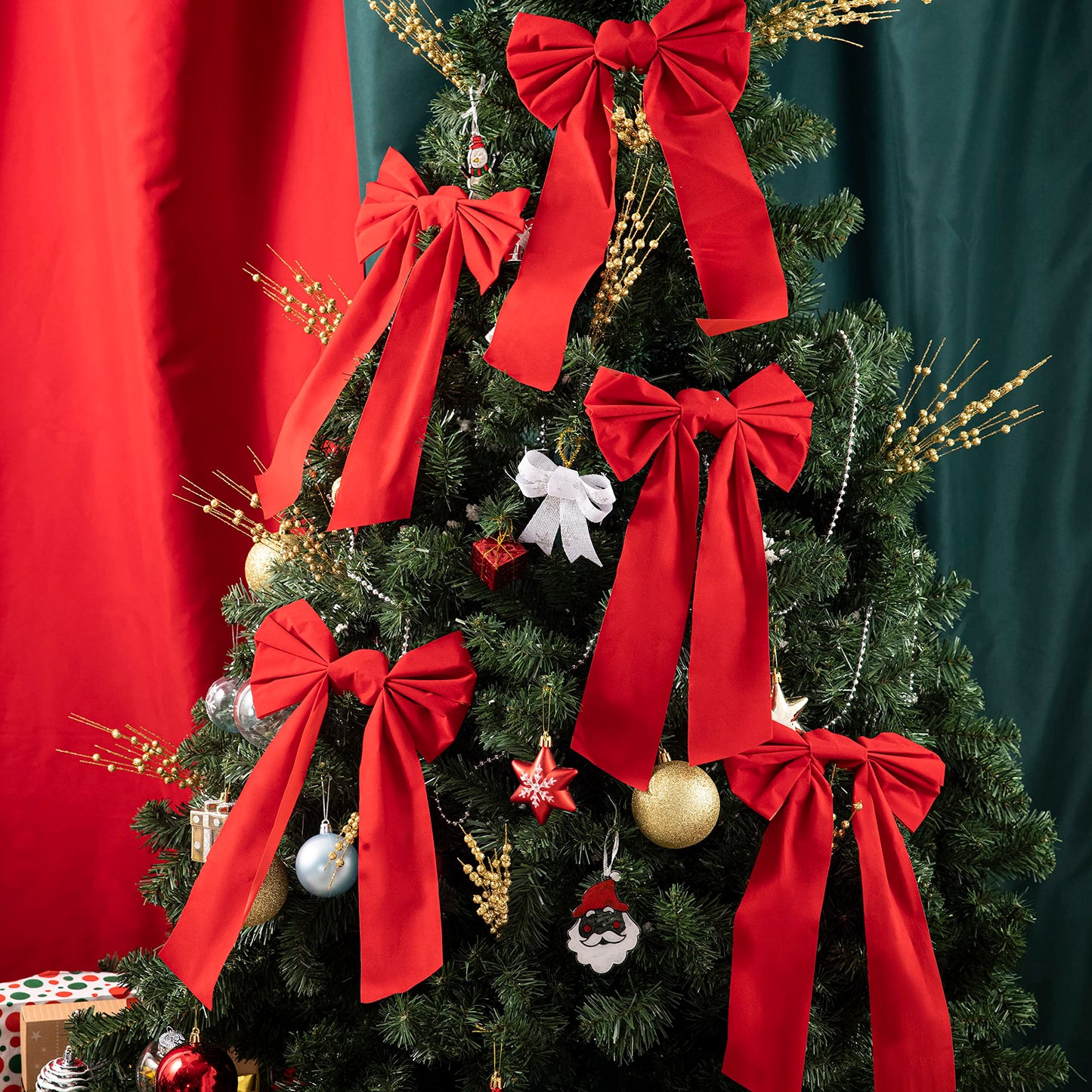 Joyfy 12 Pcs 16"x 9" Red Velvet Bows for Christmas Tree, Wreath, Garland Decor, Indoor Outdoor Holiday Decorations