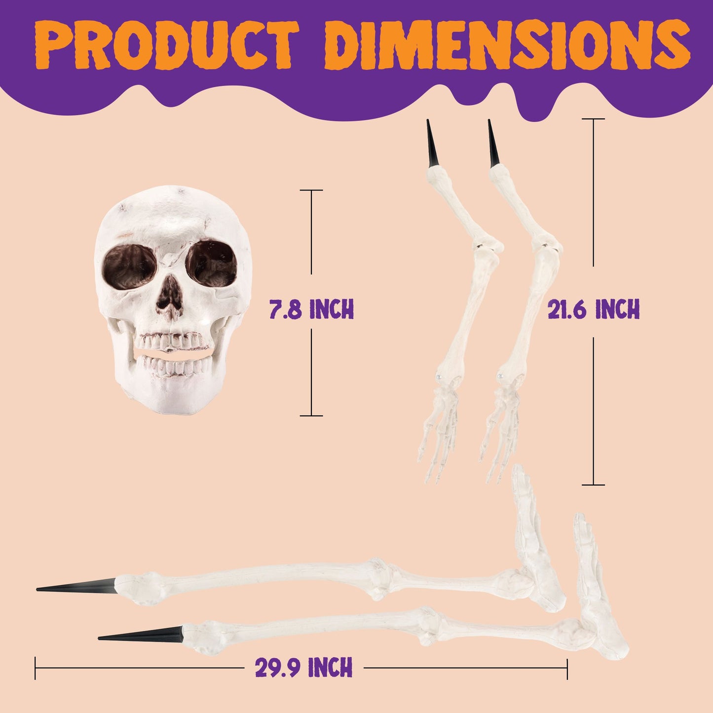 SYNCFUN 5 Pcs Halloween Life Size Groundbreaker Skeleton Stakes Decorations,Full Size Skeleton Halloween Decorations Outdoor Yard Scary Halloween Yard Stakes Decor