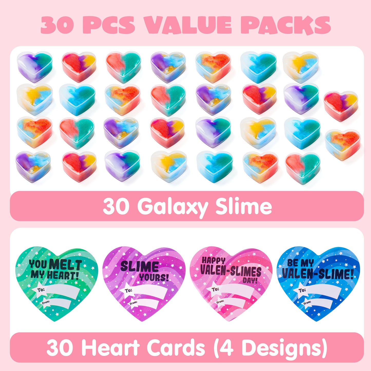 30 Valentines Day Galaxy Slime Hearts for Kids Valentine Classroom Exchange, Valentine Party Favors, Gift Exchange