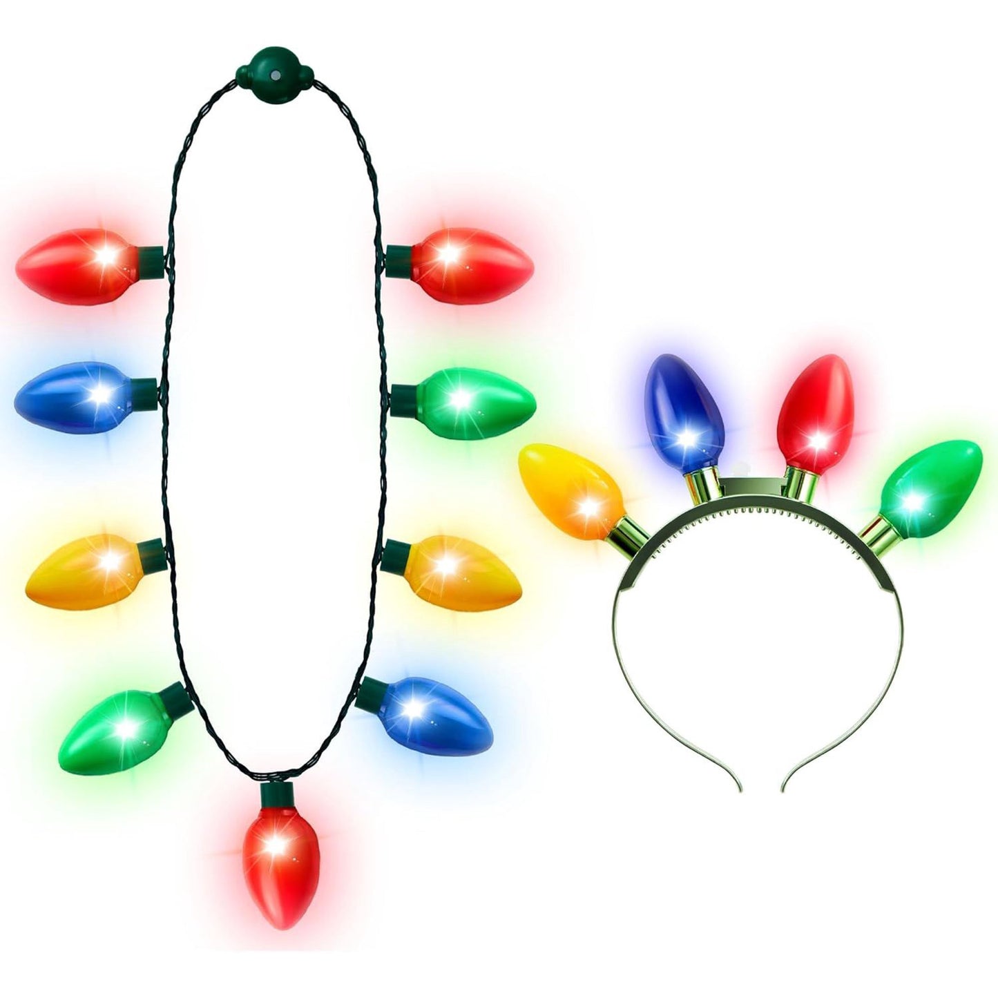 Joyfy 6 PCS Christmas Light up Headbands and Necklaces with 6 Flashing Modes, LED Christmas Bulb Light Necklace Headbands for Party Supplies Accessories