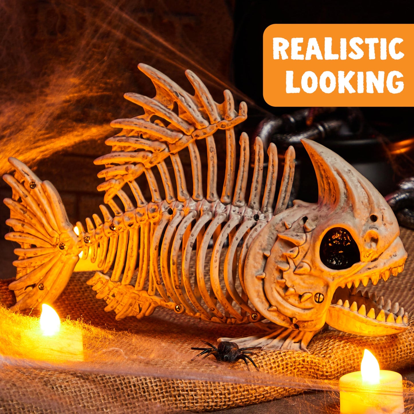 Joyfy 2 Pcs Fish Skeleton Halloween Decoration,9.5 Inch Posable Plastic Animals Halloween Skeleton for Indoor Outdoor Halloween Decorations,Haunted House Party Props