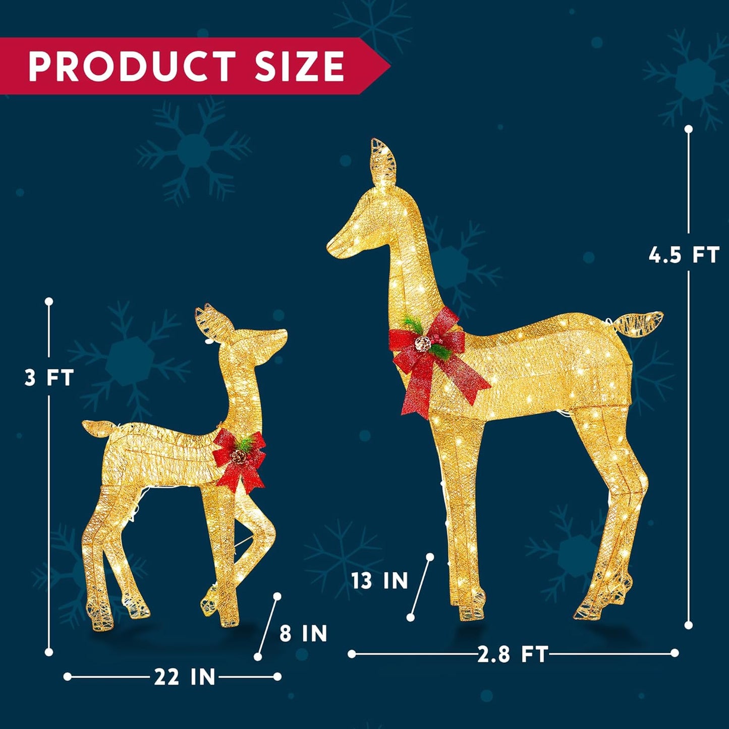 SYNCFUN 2 Pack Reindeer Christmas Outdoor Yard Light Decorations,210 LED Lights Reindeer for Christmas Outside Lawn Decor,Warm White Light