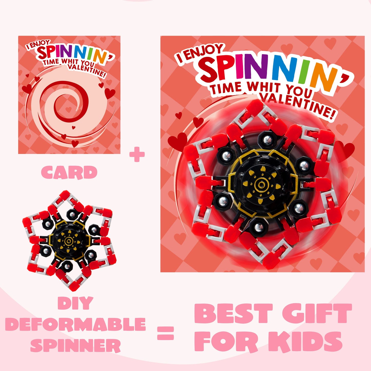 28 Packs Valentine’s Day 3-Design Gift Cards with Fidget Spinners, DIY Chain Robot Fingertip Toys, Deformable Stress Relief Toys for Kids Valentine’s Party Favor, School Exchange, Game Prizes