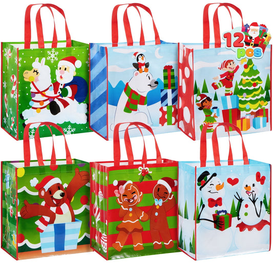 Joyfy 12 Pcs Christmas Tote Bags, Holiday Reusable Grocery Bags for Classroom Party Favor Supplies, Christmas Shopping Bags, Xmas Party Supplies Bags