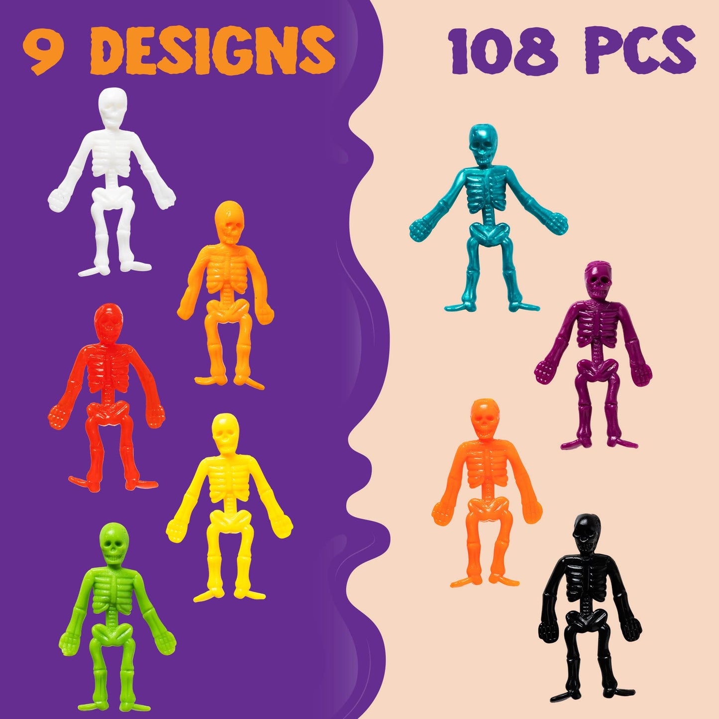 Joyfy 108 Pcs Halloween Stretchy Skeleton Toys,Halloween Toys Bulk for Party Favors,Halloween Goody Bag Fillers,Halloween Sticky Toys for Classroom Prizes