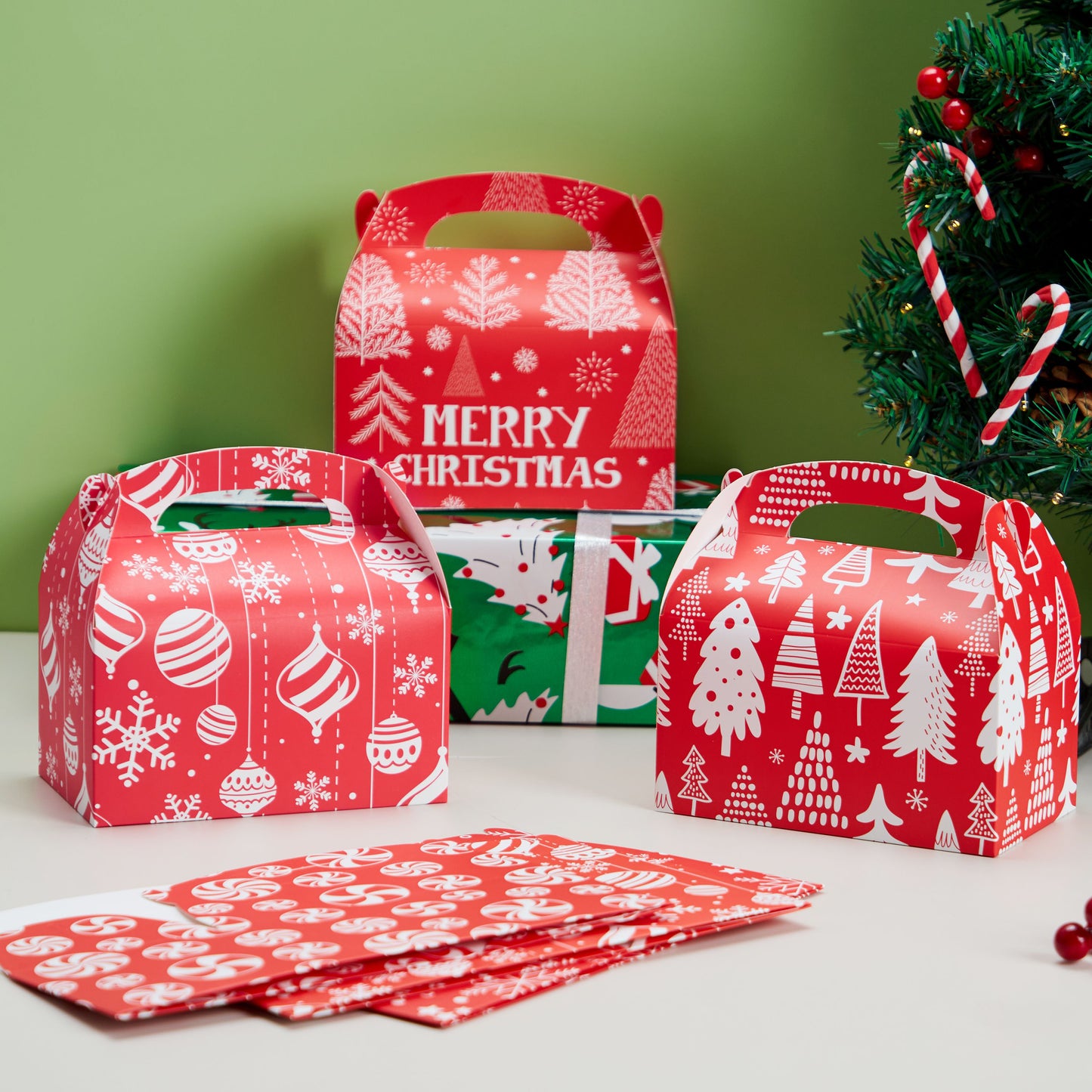 Joyfy 24 Pcs 3D Christmas House Gift Boxes for Holiday Xmas Presents, Goodie Paper Boxes, School Classroom Party Favor Supplies, Candy Treat Cardboard Cookie Wrapping Boxes