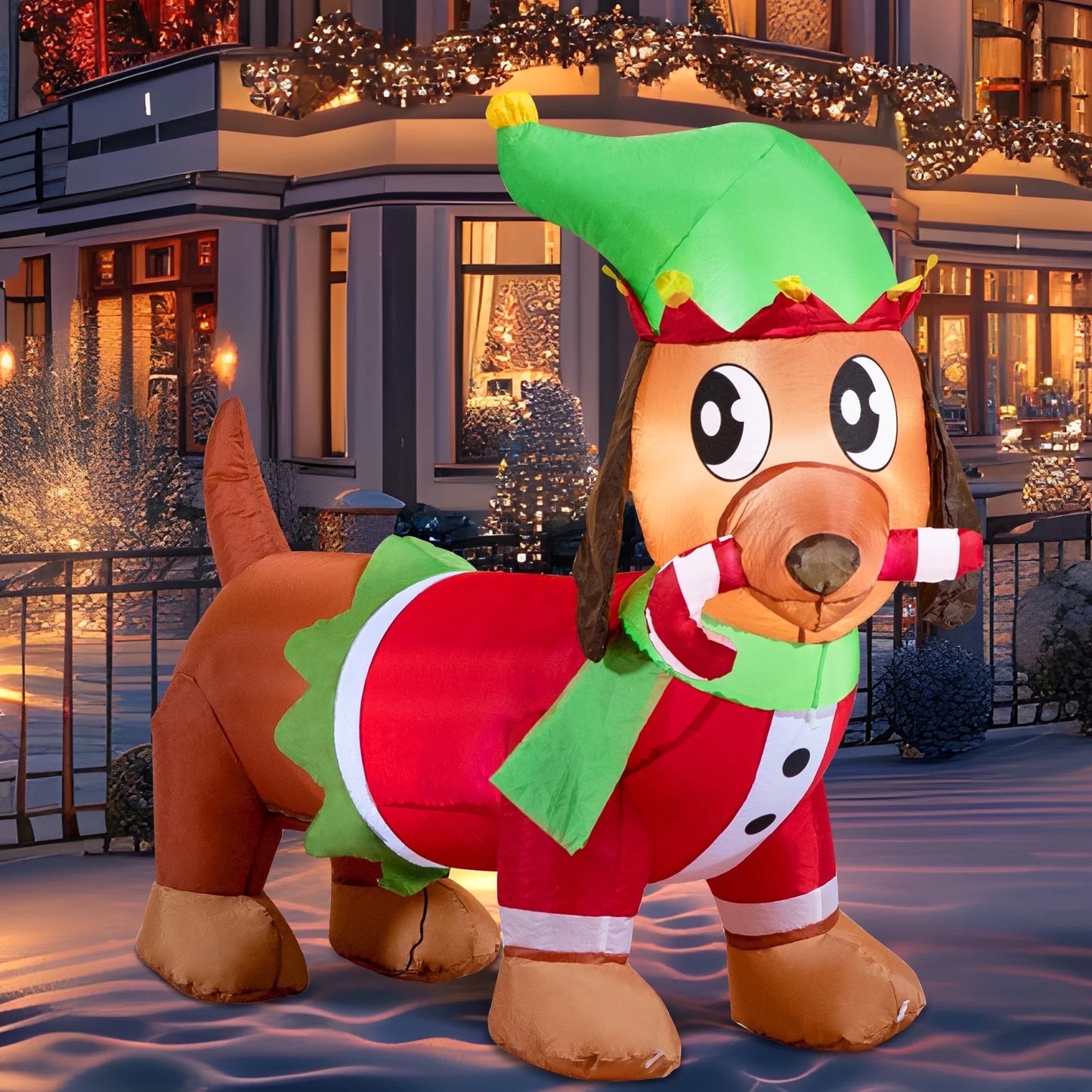 Joyfy 6 FT Christmas Inflatables Dog Outdoor Decorations,Christmas Puppy Holding A Candy Cane Blow Ups Yard with Built-in LEDs for Holiday Party Garden Lawn Decor