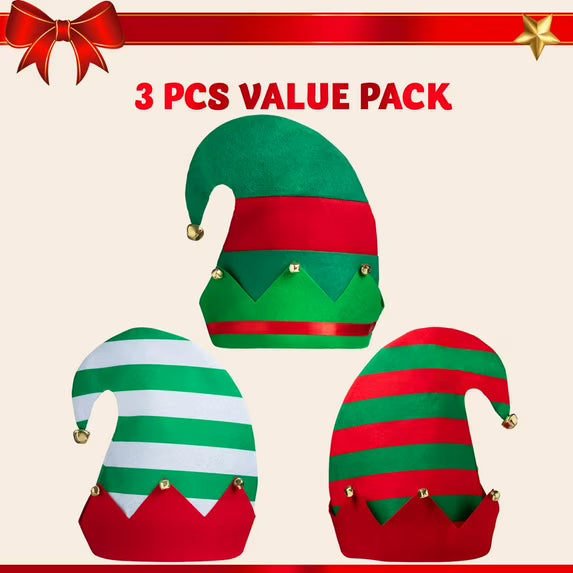 Joyfy 3 Pack Christmas Hats,Elf Felt Hats for Adults Funny Hats for Christmas Holiday Party Costume Favors Gifts Accessoriess