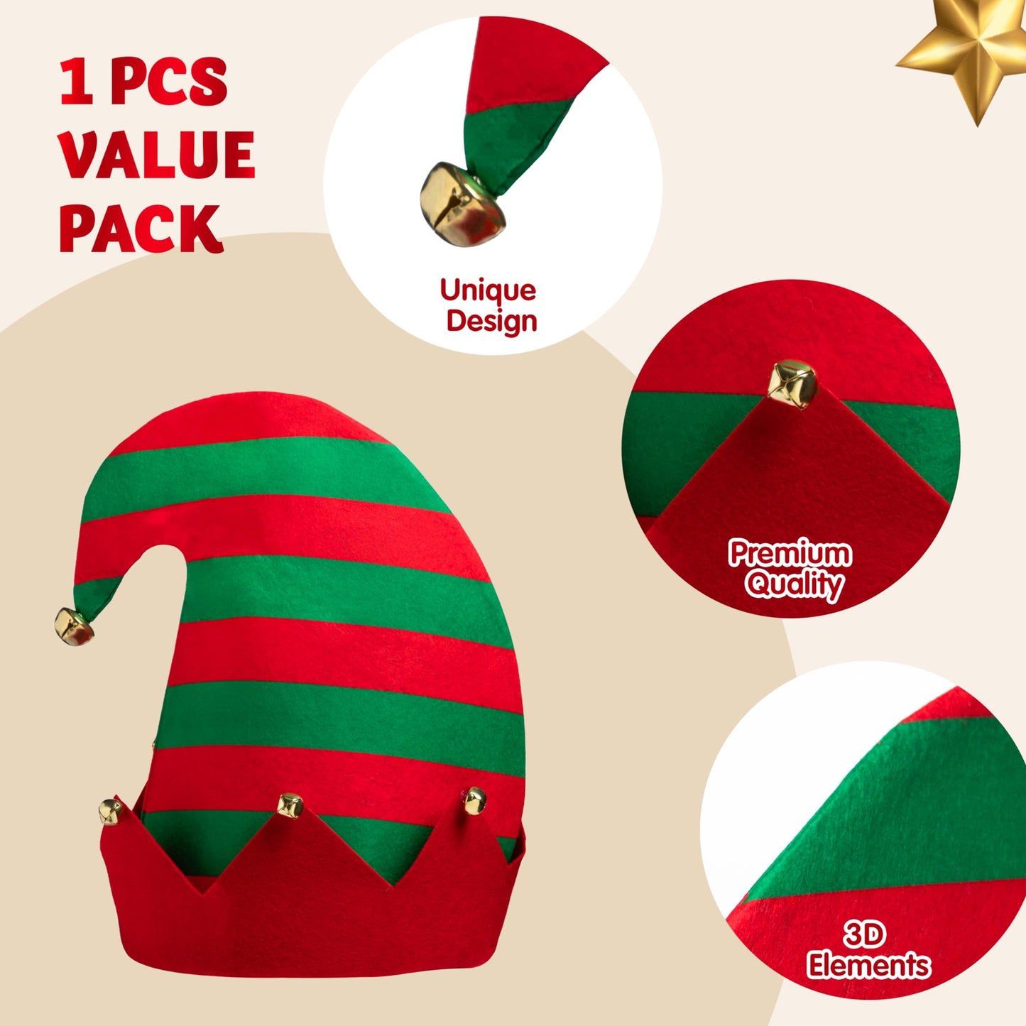 Joyfy 3 Pack Christmas Hats,Elf Felt Hats for Adults Funny Hats for Christmas Holiday Party Costume Favors Gifts Accessoriess