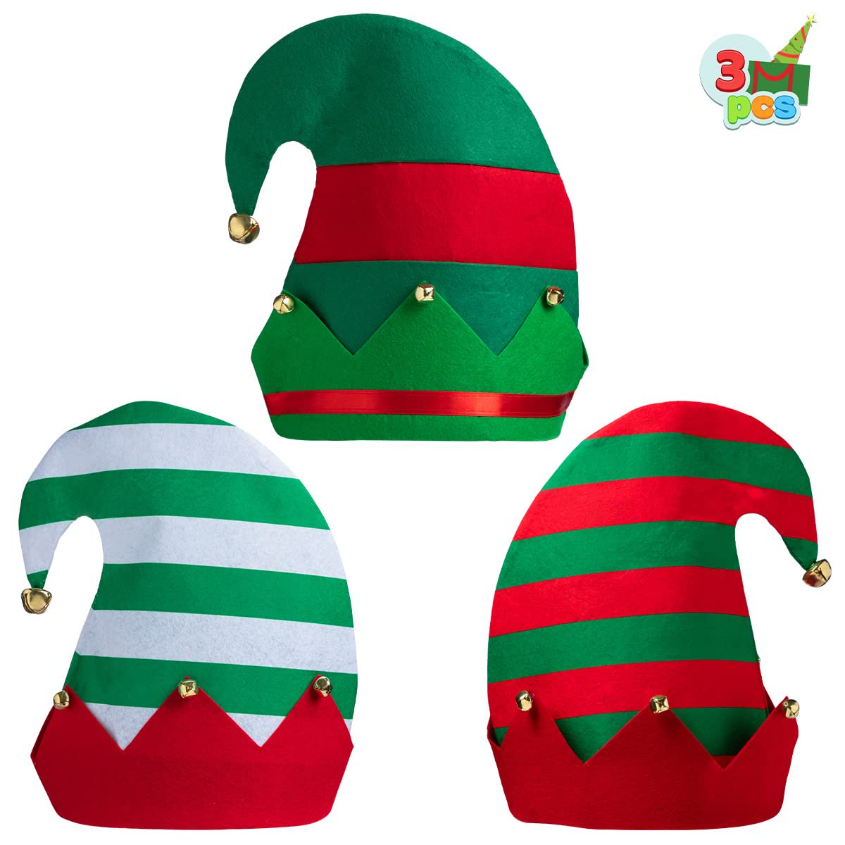 Joyfy 3 Pack Christmas Hats,Elf Felt Hats for Adults Funny Hats for Christmas Holiday Party Costume Favors Gifts Accessoriess
