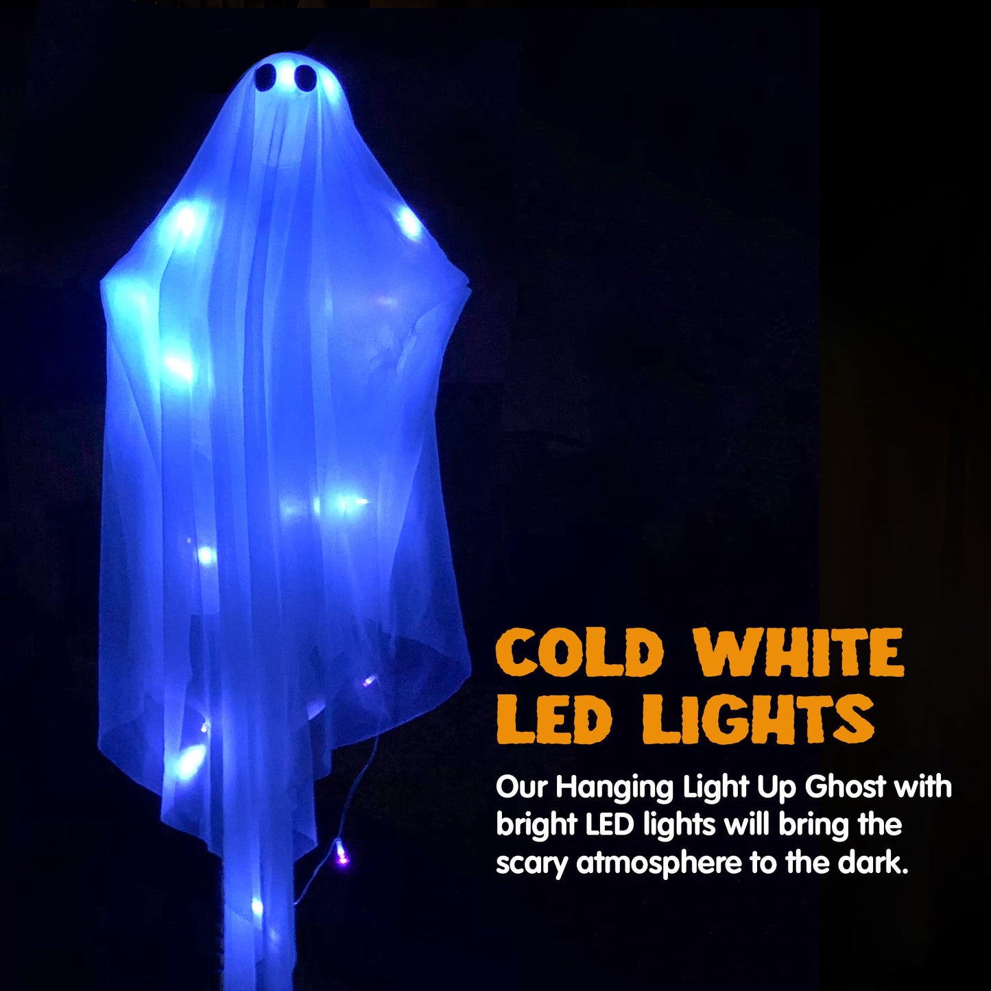 Joyfy 47 Inch Hanging Ghosts Halloween Decor,Halloween Light up White Ghosts with Spooky Blue LED Light,Halloween Outdoor Yard Porch Decorations,Haunted House Decorations