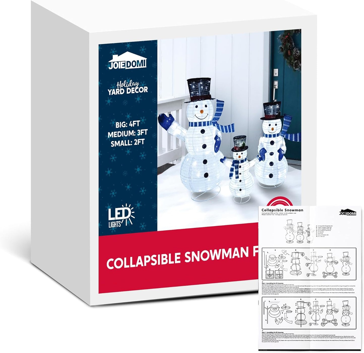 Joyfy 3 Pcs Collapsible Snowman Yard Light Christmas Outdoor Decorations,3D 270 Pre-Lit LED Snowman Christmas Decorations,Christmas Yard Light with Stakes Holiday Decor