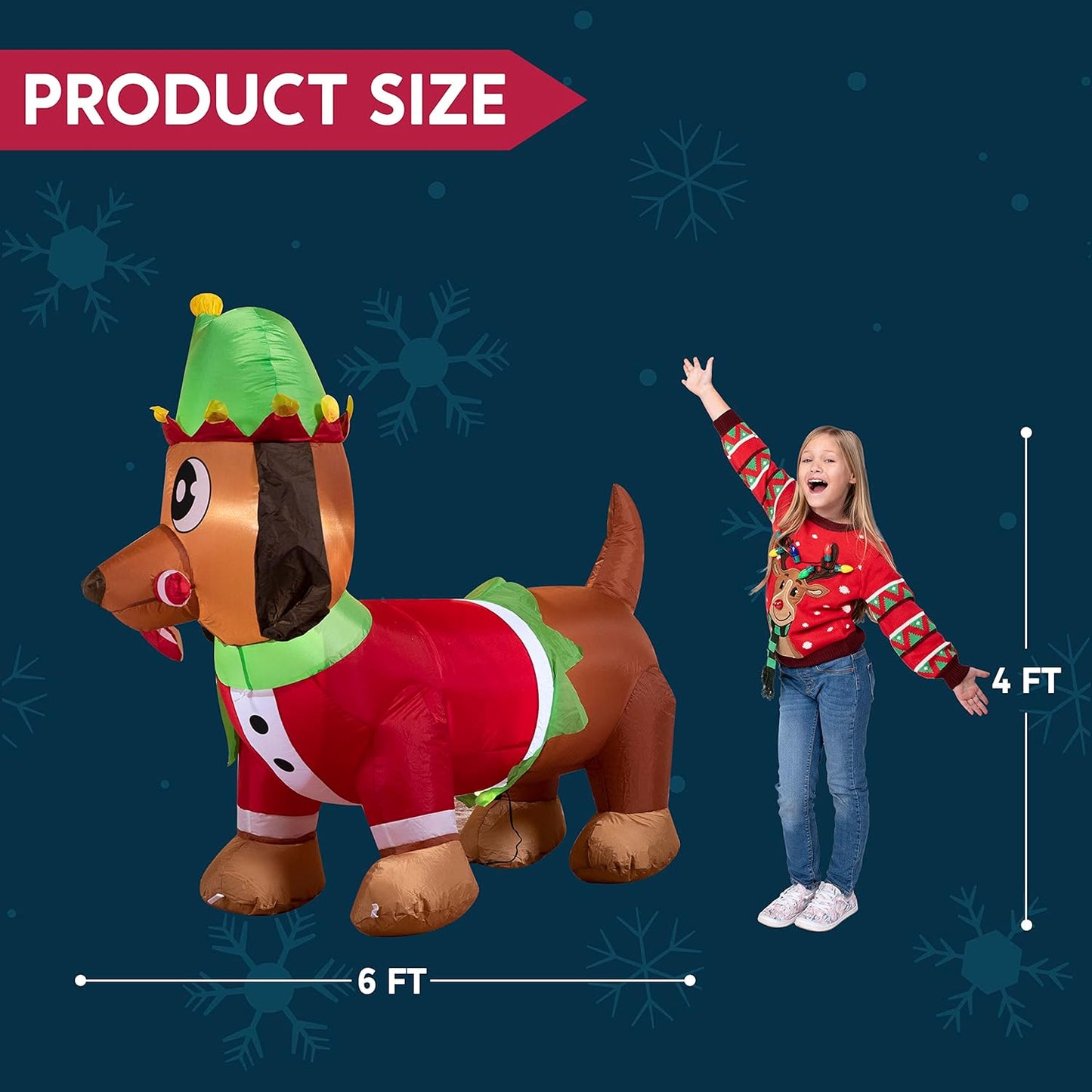Joyfy 6 FT Christmas Inflatables Dog Outdoor Decorations,Christmas Puppy Holding A Candy Cane Blow Ups Yard with Built-in LEDs for Holiday Party Garden Lawn Decor