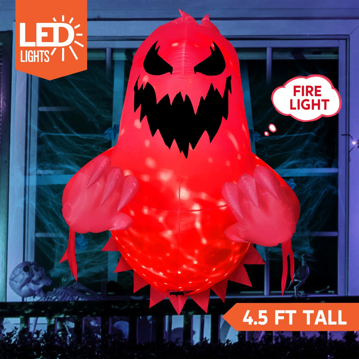 Syncfun 4.5 FT Halloween Inflatable Ghost Broke Out from Window with Built-in Rotating Red LED Blow Up Inflatable for Window Decoration Yard Garden Lawn Decor