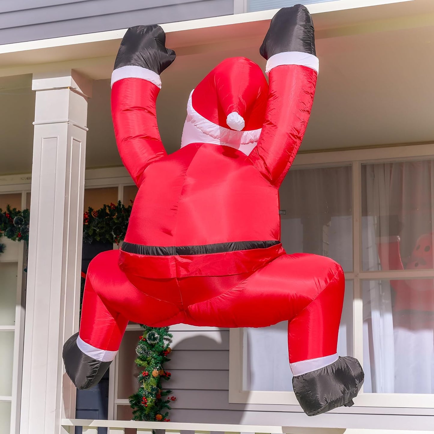 Syncfun 6 FT Christmas Inflatables Santa Outdoor Decorations,Climbing Santa Blow Ups Yard with Built-in LEDs for Holiday Party Garden Lawn Decor