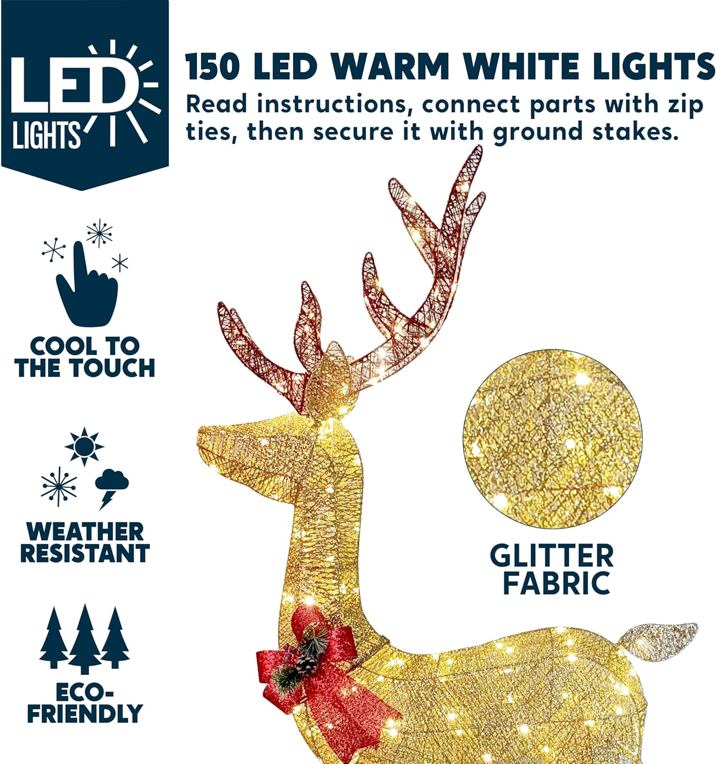 Joyfy 5.5 FT Reindeer Christmas Outdoor Yard Light Decorations,150 LED Lights Reindeer for Christmas Outside Lawn Decor,Warm White Light