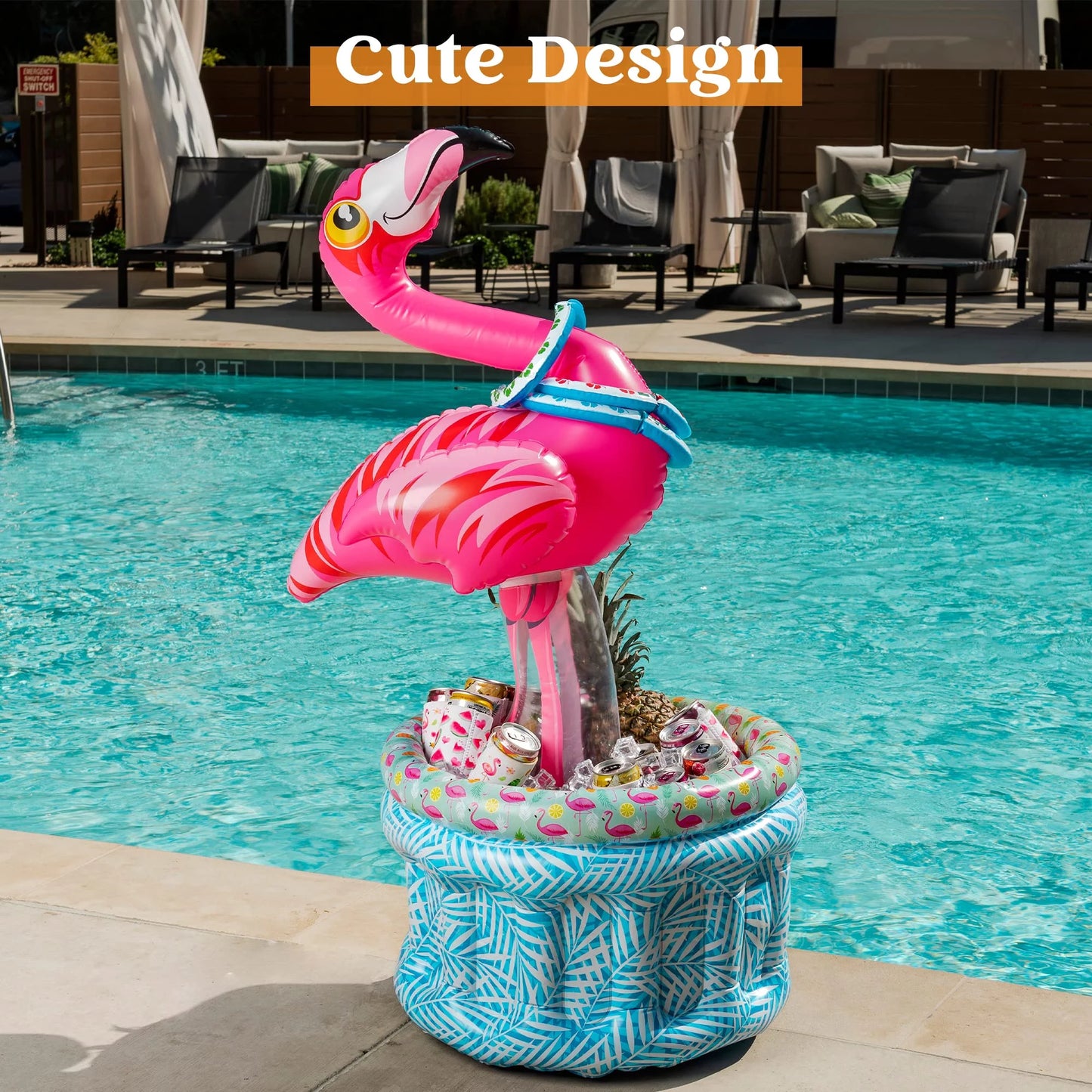 JOYIN 50" Inflatable Flamingo Cooler 2 In 1 Ring Toss Game, Beverage Drink Containers Ice Cooler Indoor Outdoor Picnic Luau Hawaiian Pool Party Decoration