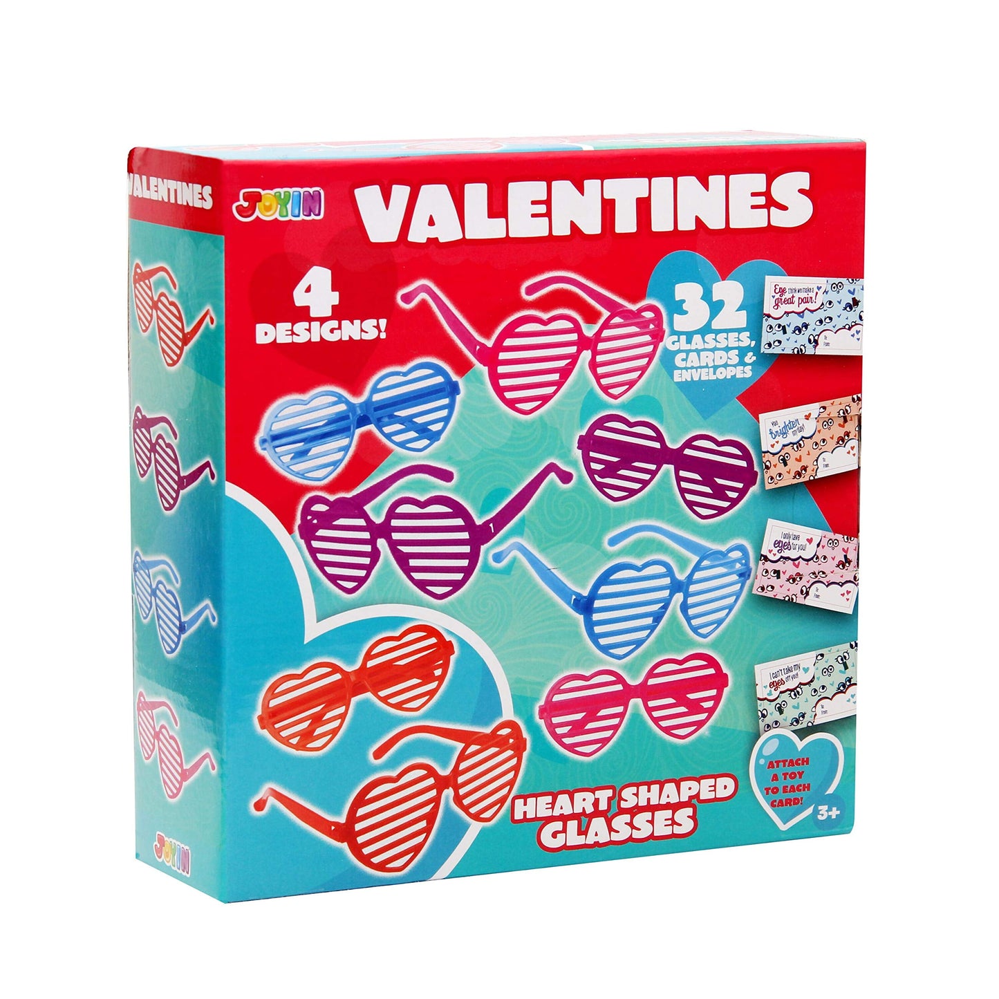 32 Packs Valentines Day Cards with Heart Shaped Glasses for Kids, Valentines Exchange Card Gift Sets for Boys Girls, Valentines Party Favors