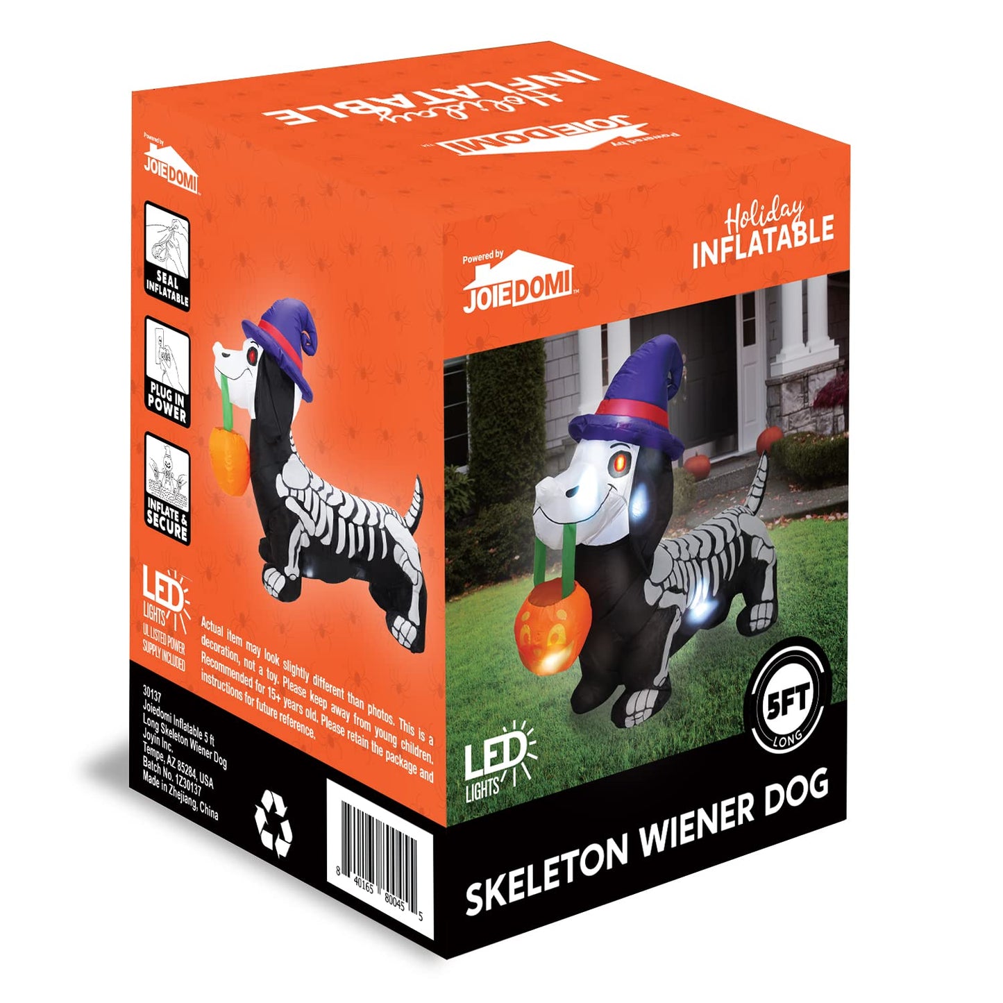 Syncfun 5 FT Halloween Inflatables Light up Pumpkin Skeleton Wiener Dog Long Halloween Inflatables Outdoor Decorations,Blow up Halloween Yard Decorations