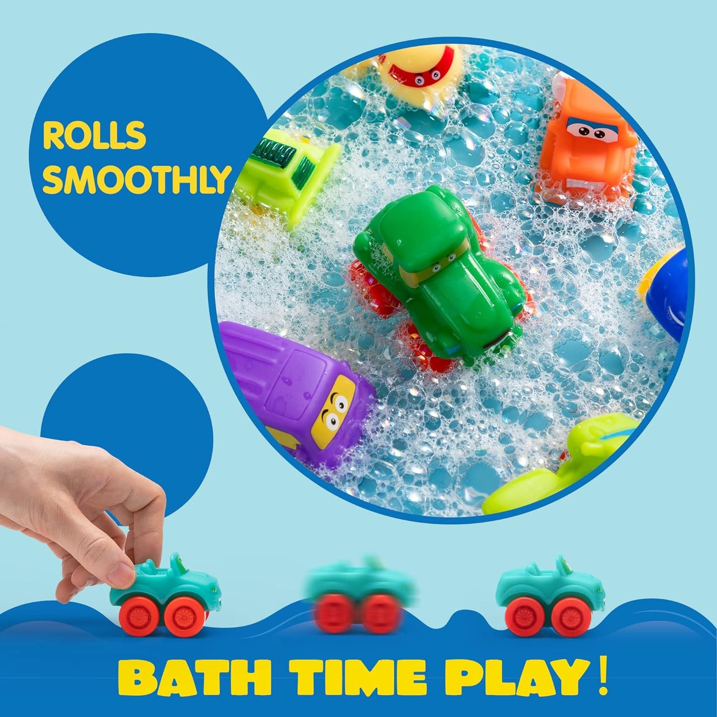 SYNCFUN Cartoon Cars, Soft Rubber Toy Car Set, Mini Toy Vehicles, Bath Toy Car for Toddlers, Gift for Boys and Girls Christmas Birthday, Summer Beach and Pool Activity, Party Favors for Kids