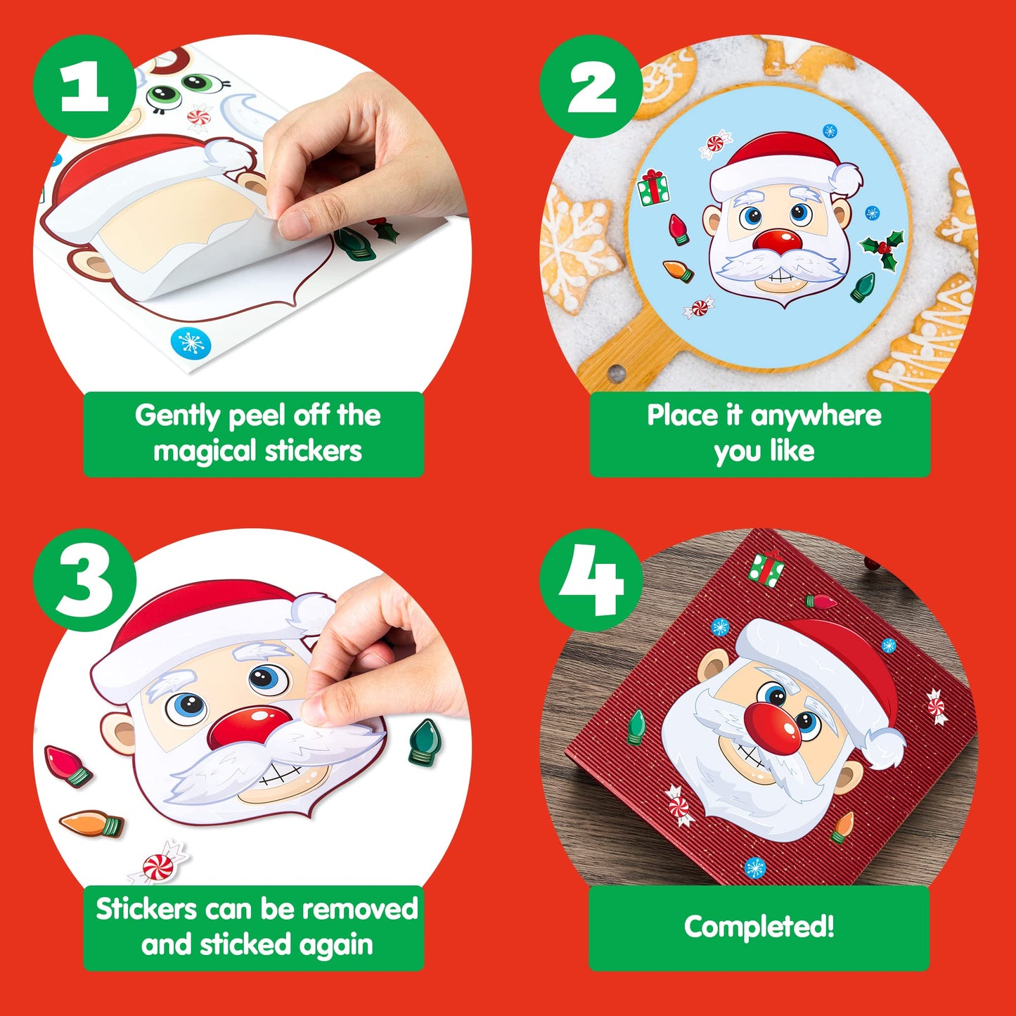 Joyfy 24 Pcs Christmas Make-a-Face Sticker Sheets for Kids, Make Your Own Christmas Elf, Santa, Snowman, Penguin and Polar Bear for Kids Party Favors Craft Kits