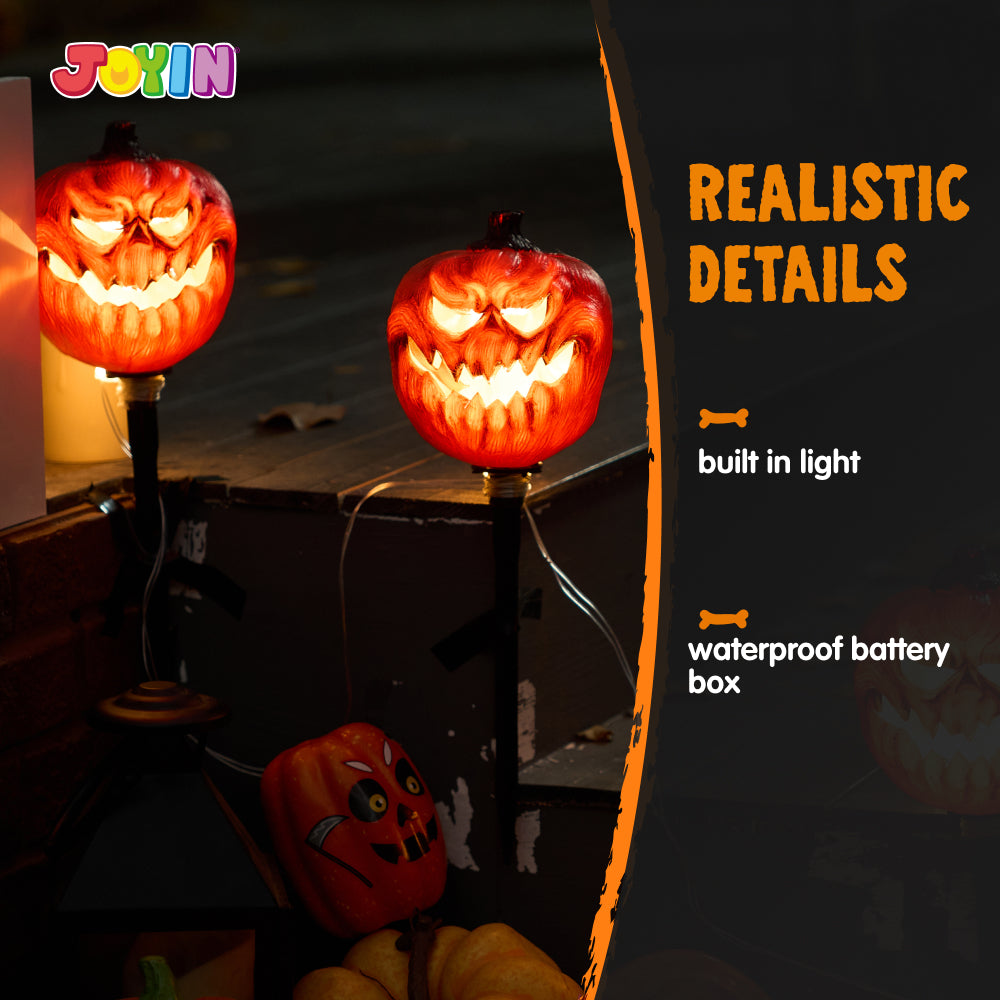 Syncfun 3 Pack Halloween Decorations Lighted Pumpkin Pathway Lights Stakes,Outdoor Jack-O-Lantern Waterproof Decorations,Scary Halloween Party Props Outdoor Yard Decor