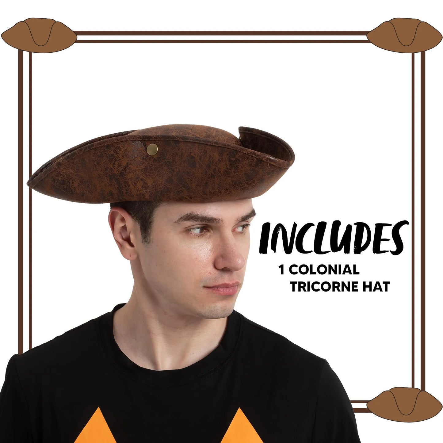Syncfun Leather Tricorn Pirate Hat for Adults, Halloween Themed Cosplay, Pirate Dress UP Costume Accessory (Brown)